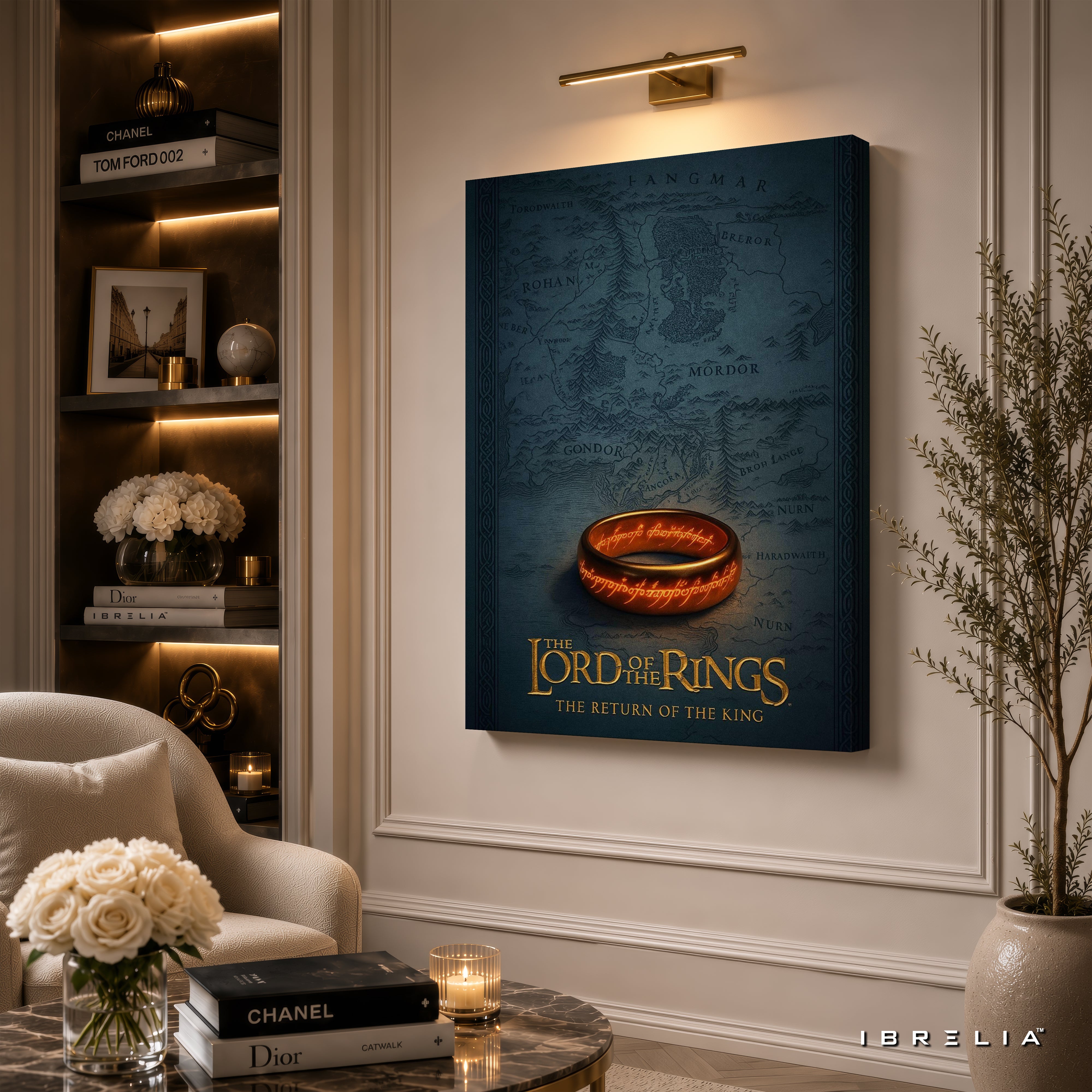 The Lord of the Rings One Ring Premium Canvas Wall Art – Return of the King Middle-earth Map Artwork | Fantasy Movie Decor | IBRELIA™