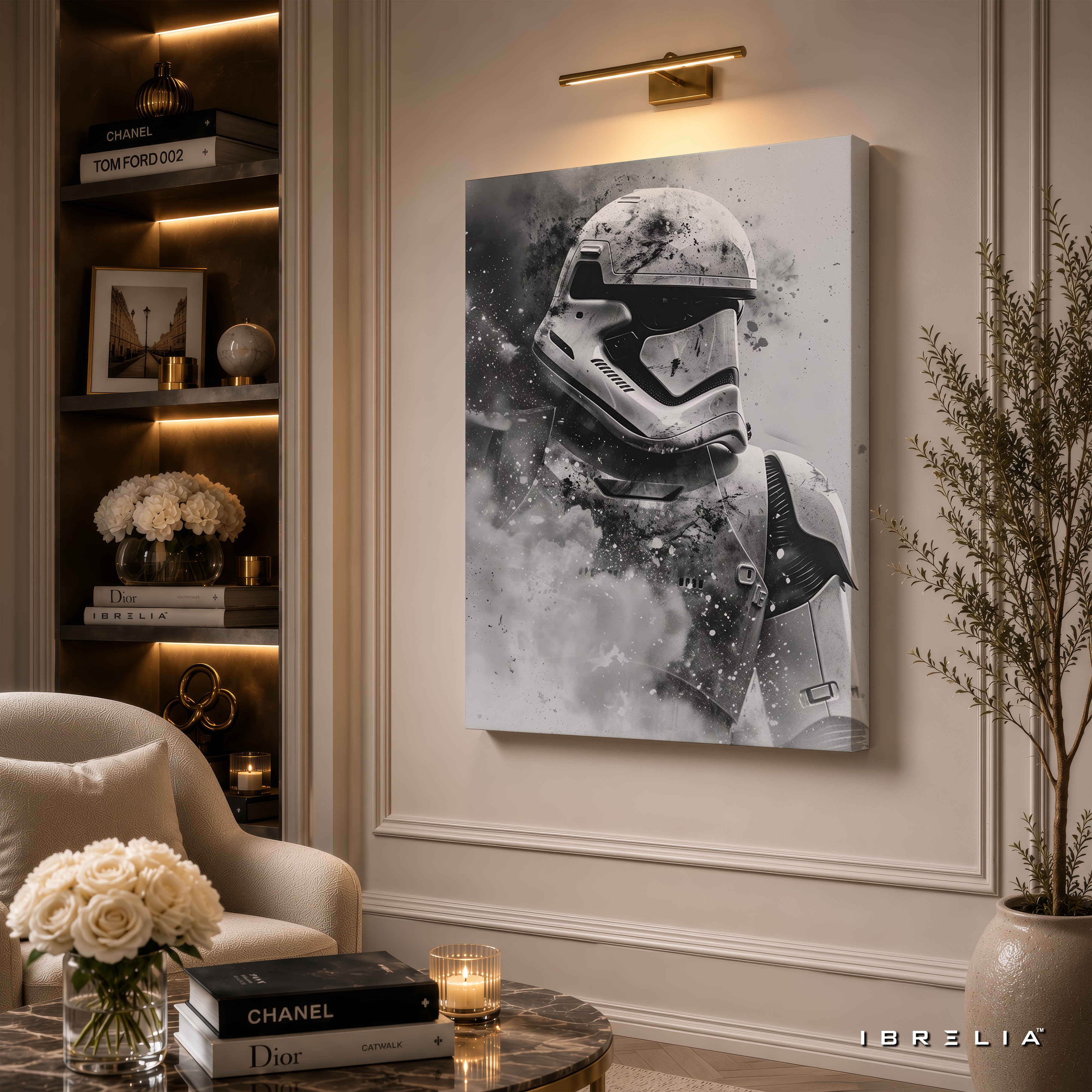Stormtrooper Premium Canvas Wall Art – Star Wars Black & White Poster | First Order Sci-Fi Decor | IBRELIA™