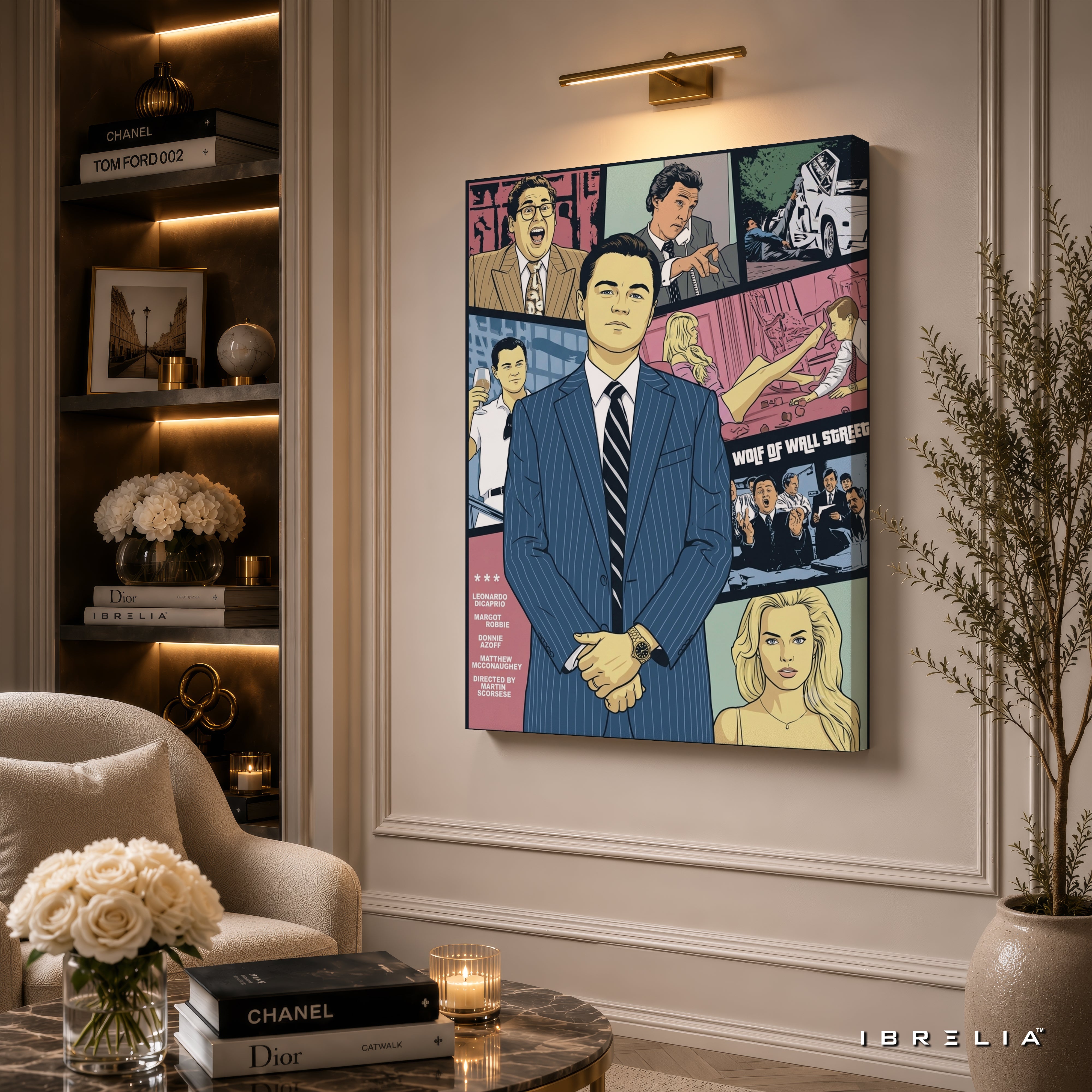 The Wolf of Wall Street Vintage Comic Poster Premium Canvas Wall Art – Jordan Belfort Movie Decor | IBRELIA™