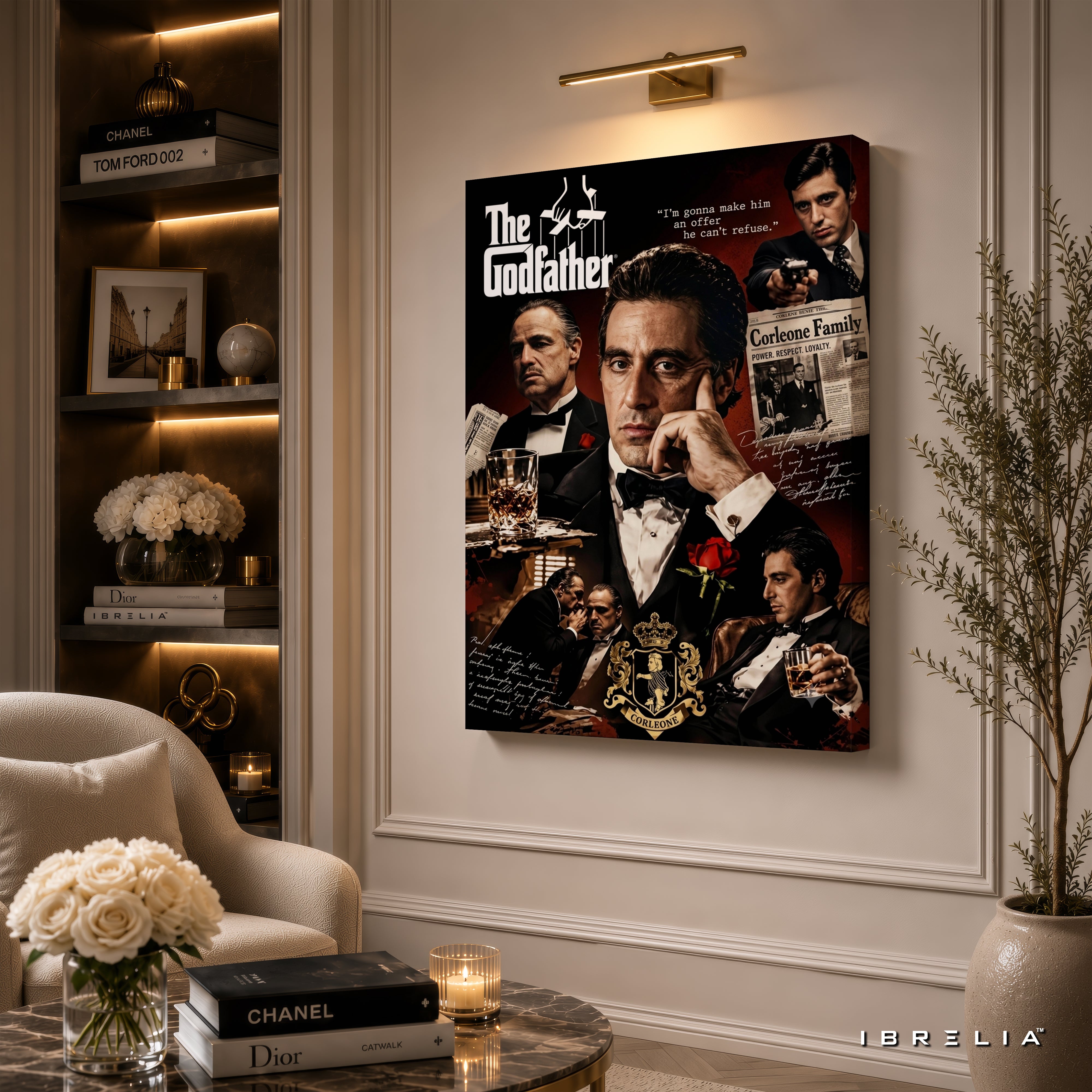 The Godfather Premium Canvas Wall Art – Corleone Family Movie Collage Poster | Mafia Film Decor | IBRELIA™