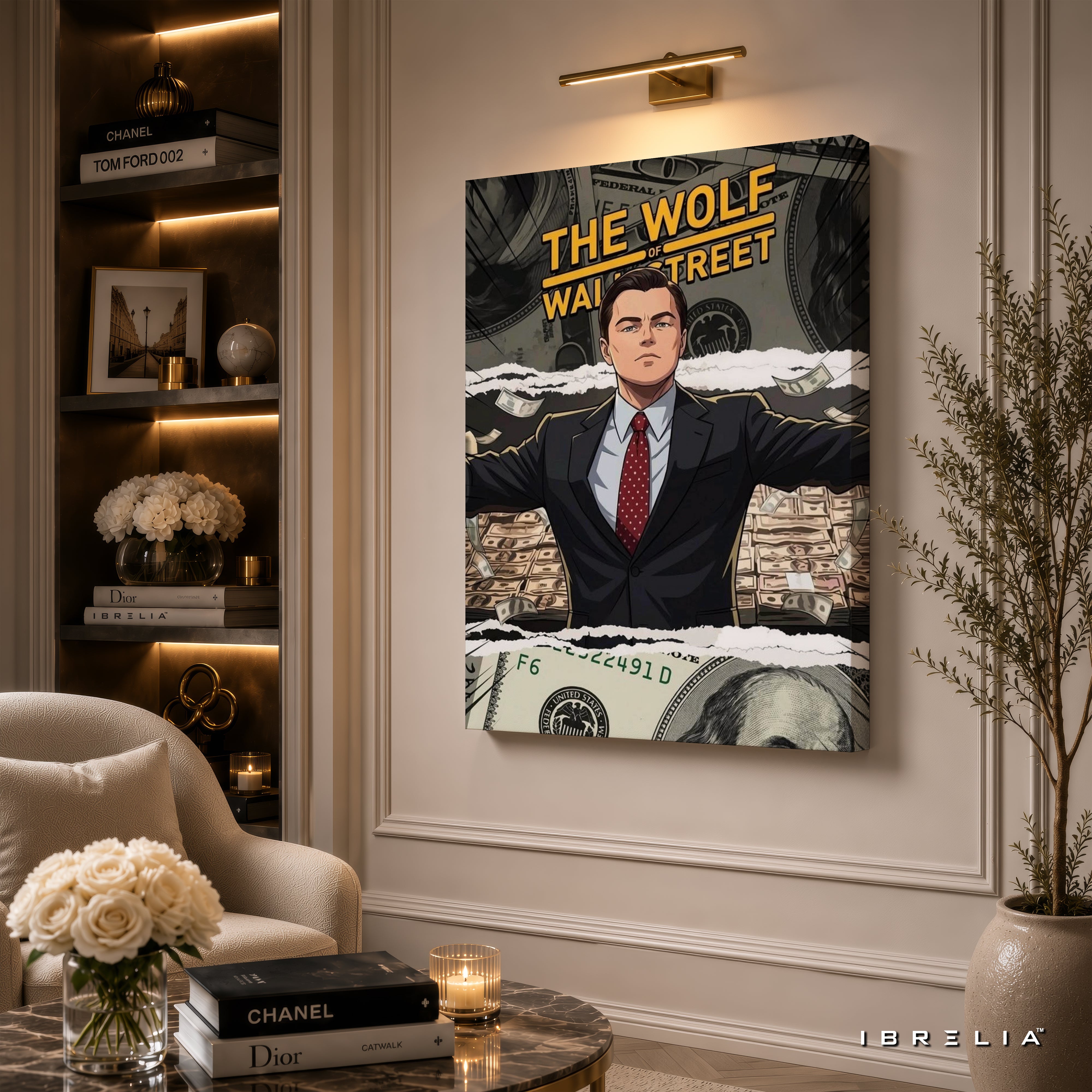 The Wolf of Wall Street Jordan Belfort Canvas Wall Art – Premium Money & Success Movie Decor | IBRELIA™