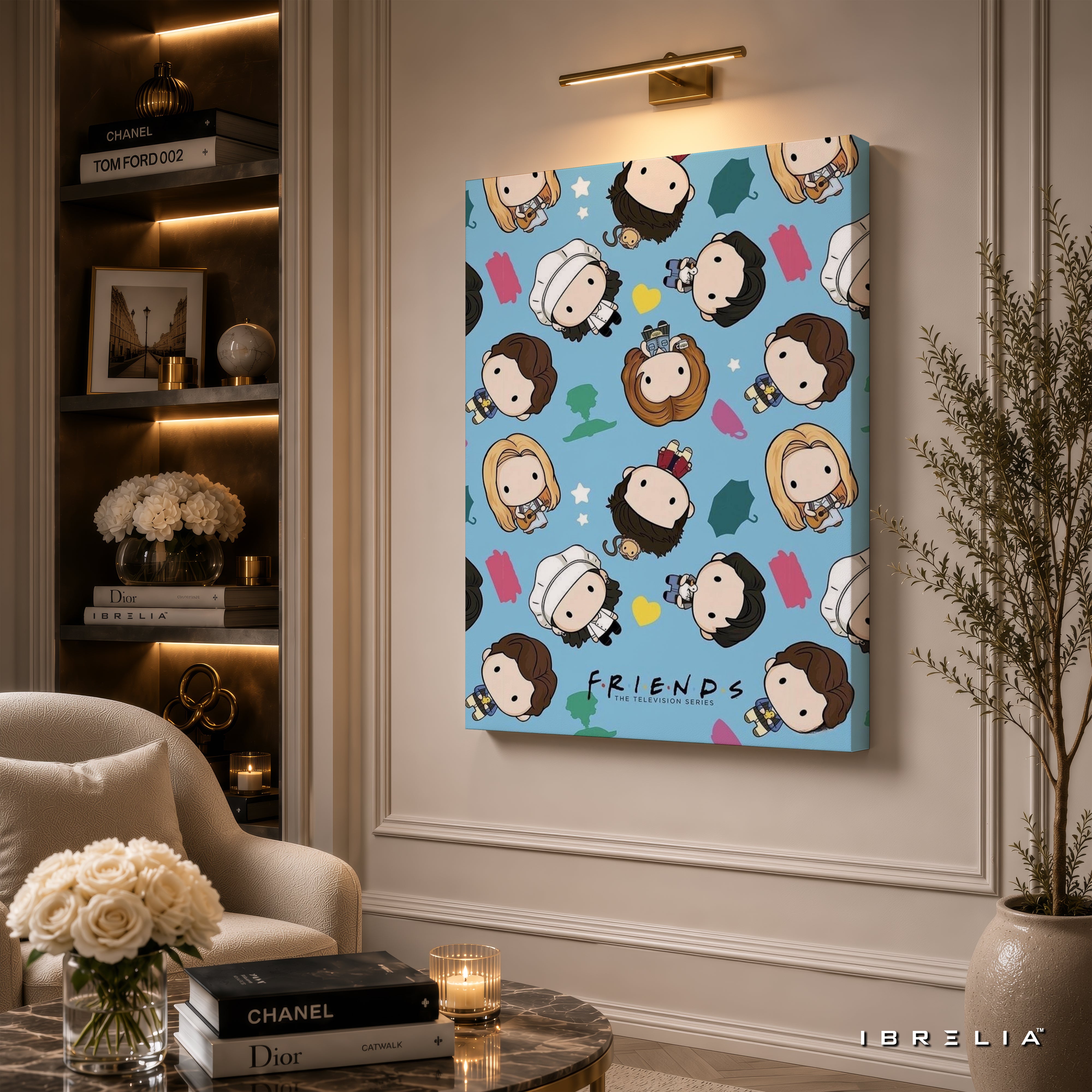 Friends Chibi Characters Canvas Wall Art – Cute Friends Cartoon Canvas Print | Kawaii TV Show Wall Decor | IBRELIA™