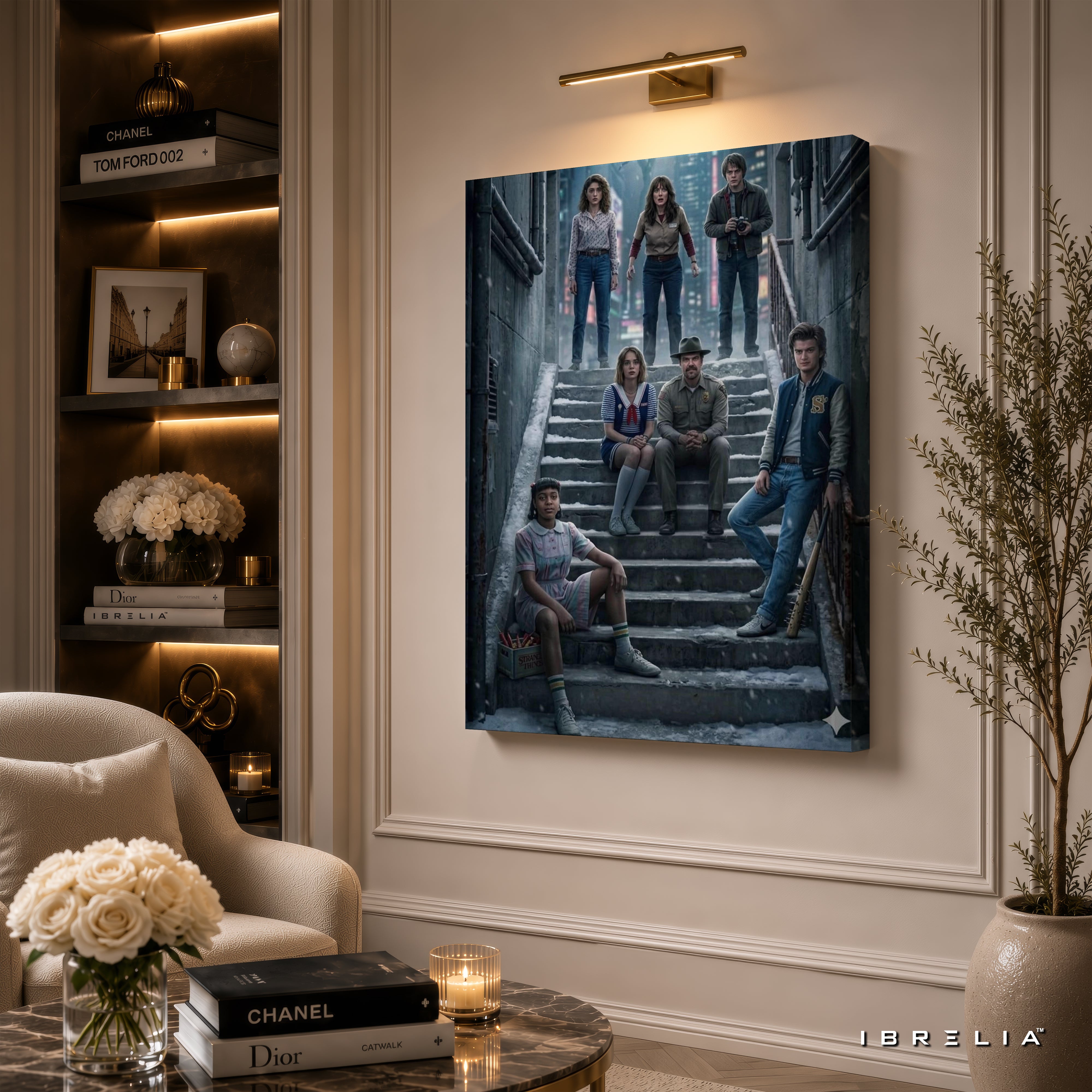 Stranger Things Hawkins Heroes Premium Canvas Wall Art – Netflix Ensemble Cast Artwork | Sci-Fi TV Series Canvas Decor | IBRELIA™