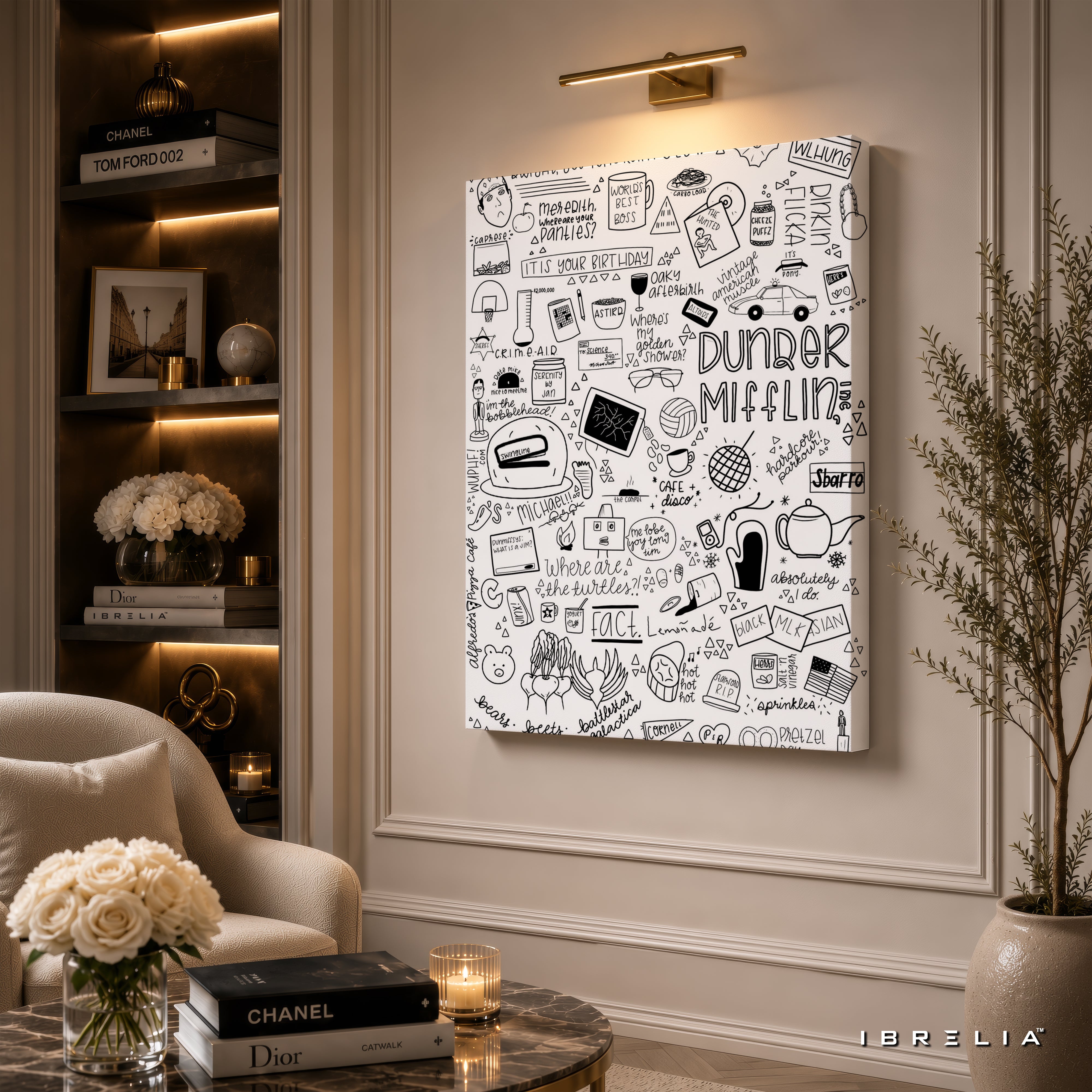 The Office Dunder Mifflin Doodle Premium Wall Art – Iconic Sitcom Illustration 4K Wrapped MDF Frame | IBRELIA™