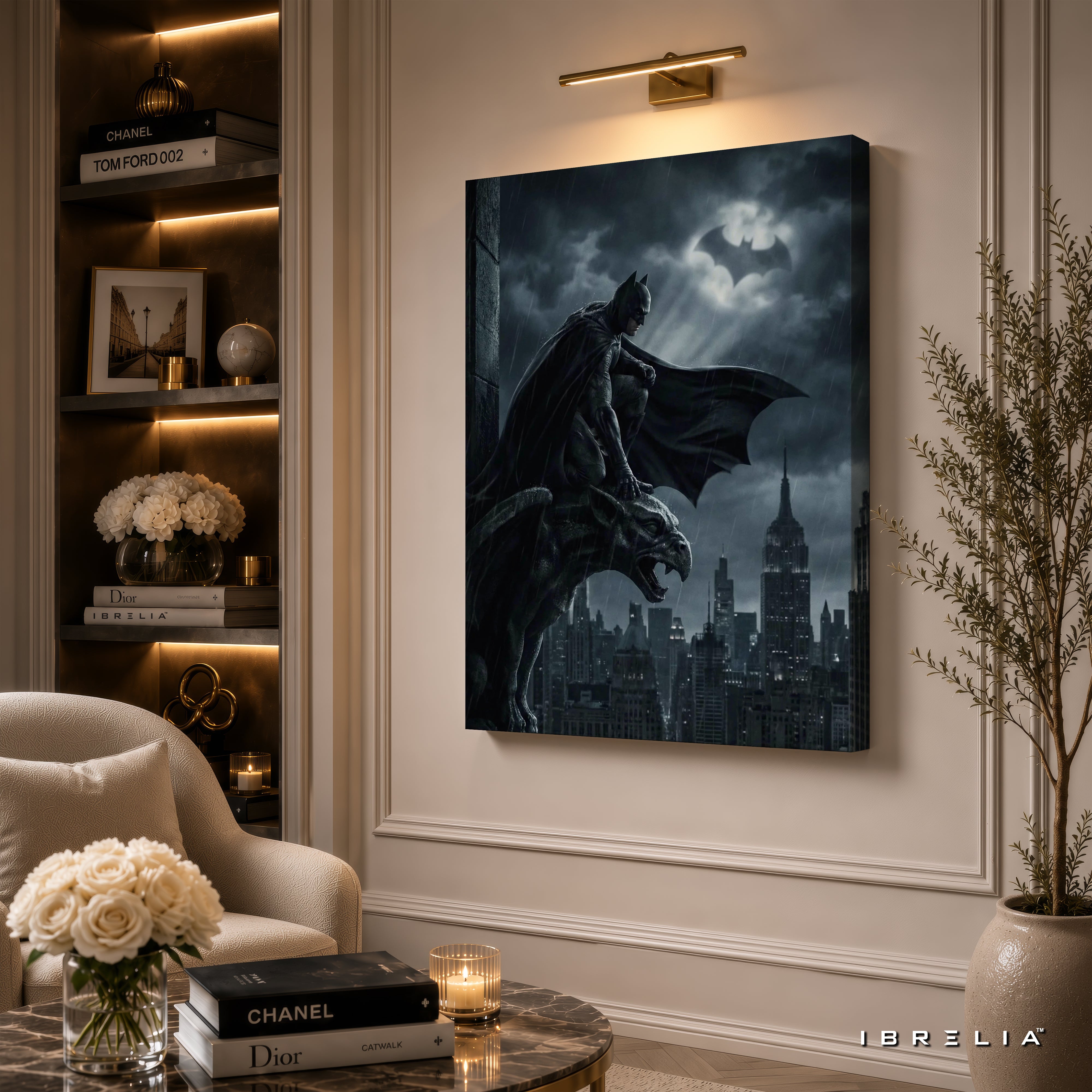 The Dark Knight Batman Gotham City Wall Art – Moonlight Vigil Premium Wrapped MDF Wall Decor | IBRELIA™