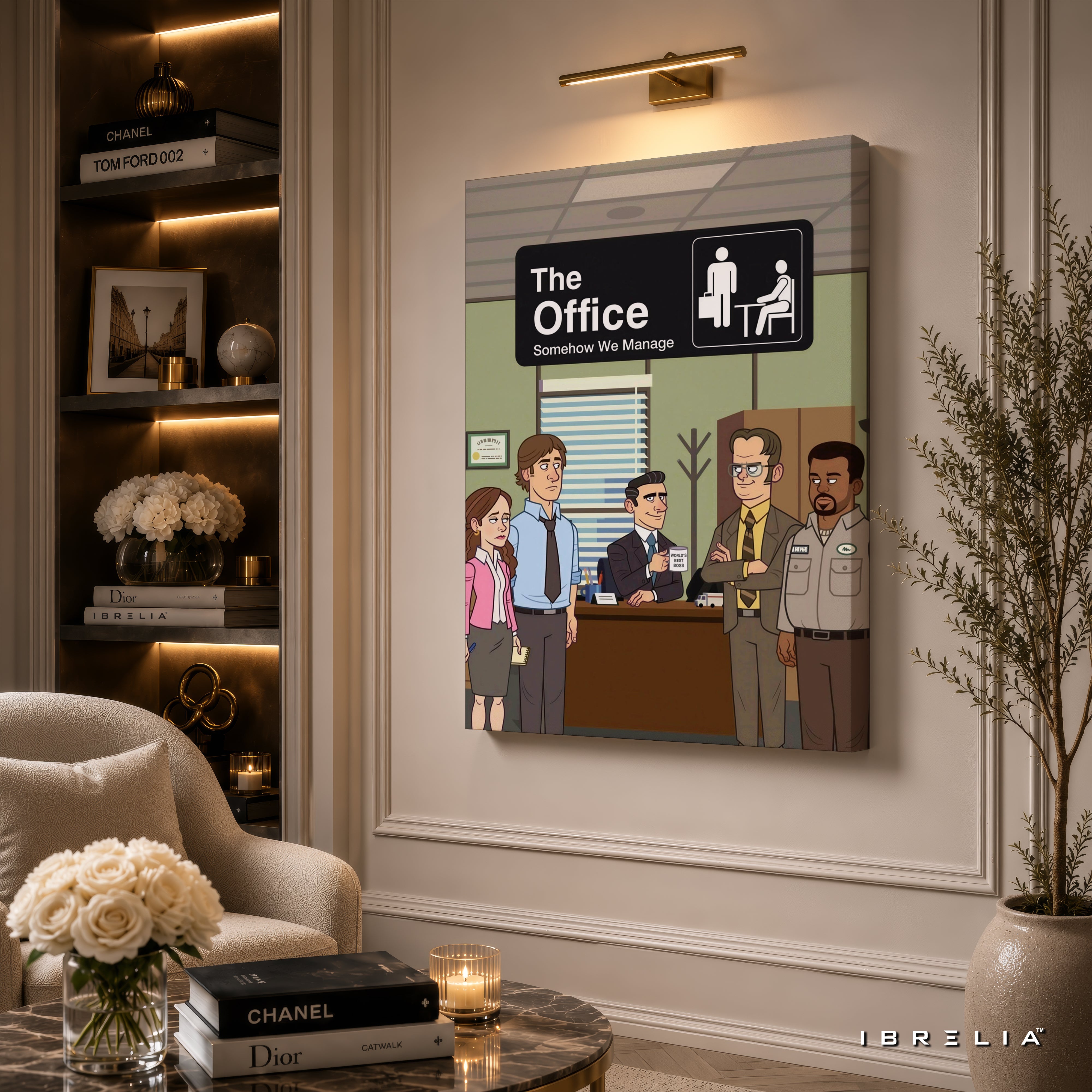 The Office "Somehow We Manage" Premium Wall Art – Dunder Mifflin Cartoon 4K Wrapped MDF Frame | IBRELIA™