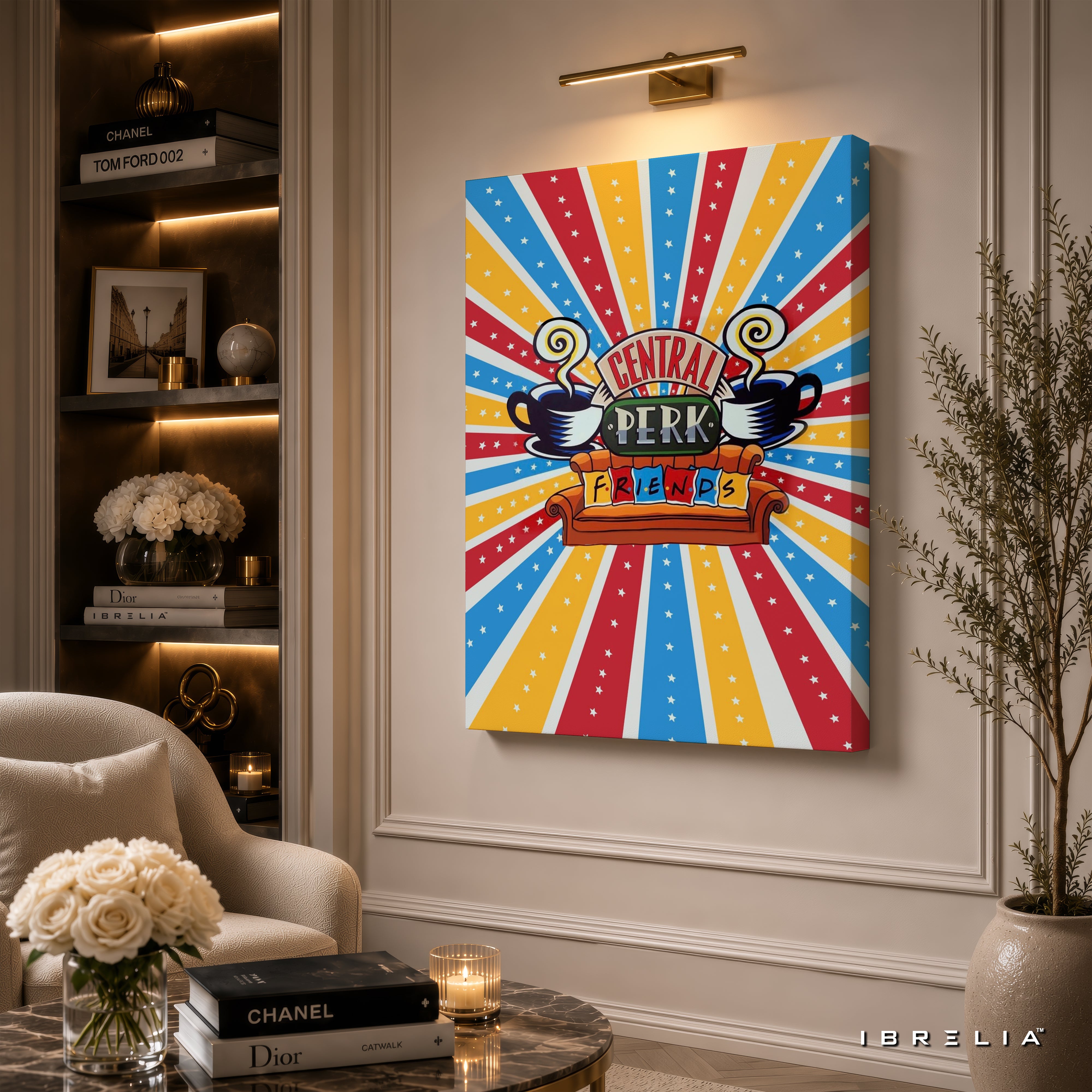 Central Perk Friends Canvas Wall Art – Colorful Retro Friends Coffee Shop Canvas Print | Sitcom Wall Decor | IBRELIA™