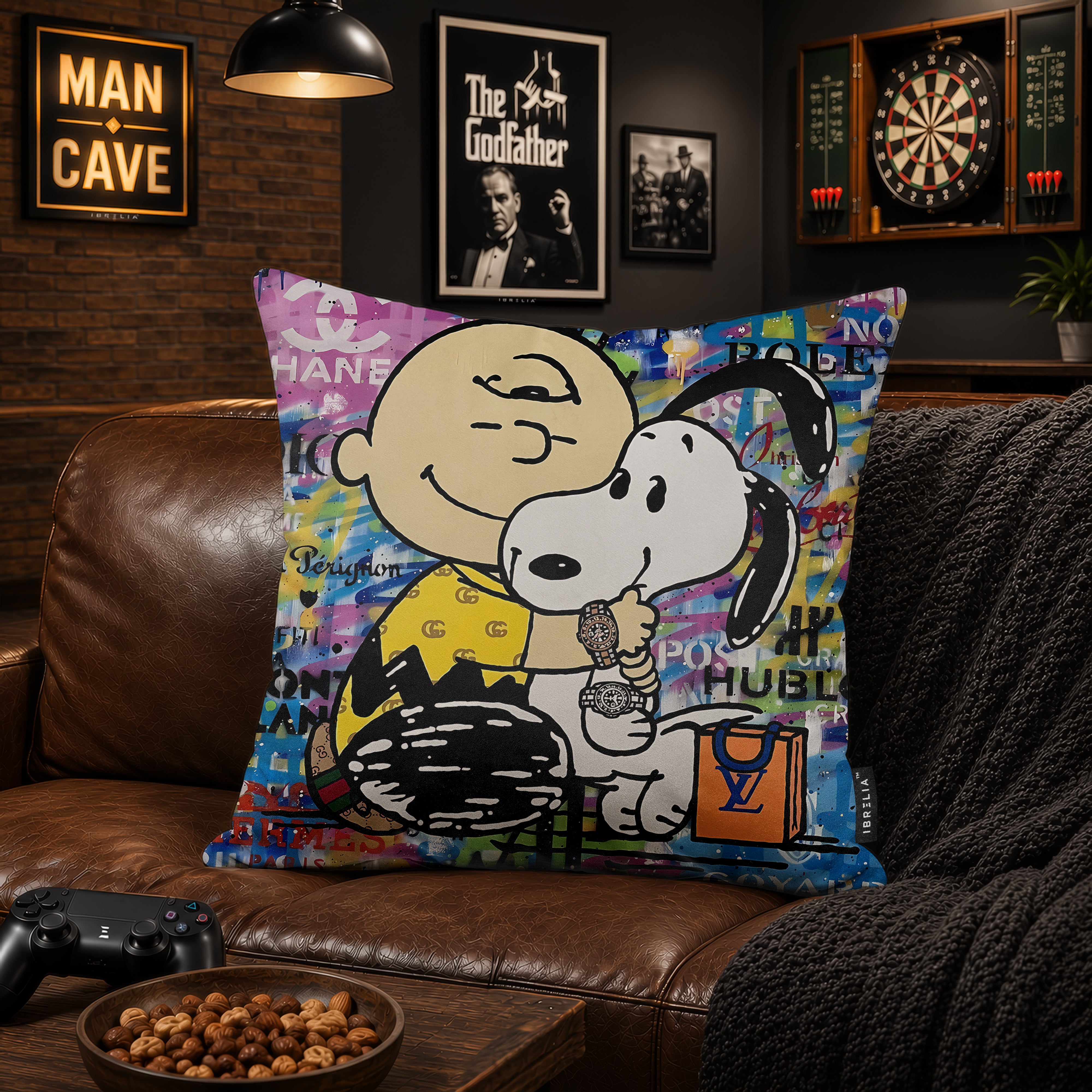 Charlie Brown & Snoopy Luxury Pop Art Cushion | Premium Velvet Suede | Double-Sided Print