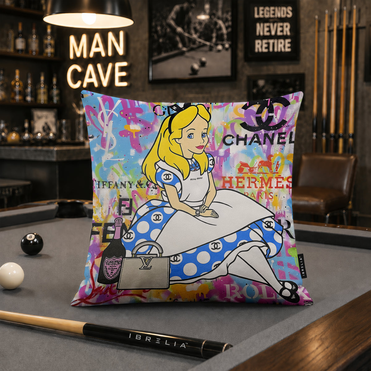 Alice in Wonderland Luxury Fashion Pop Art Cushion | Premium Velvet Suede | Double-Sided Print
