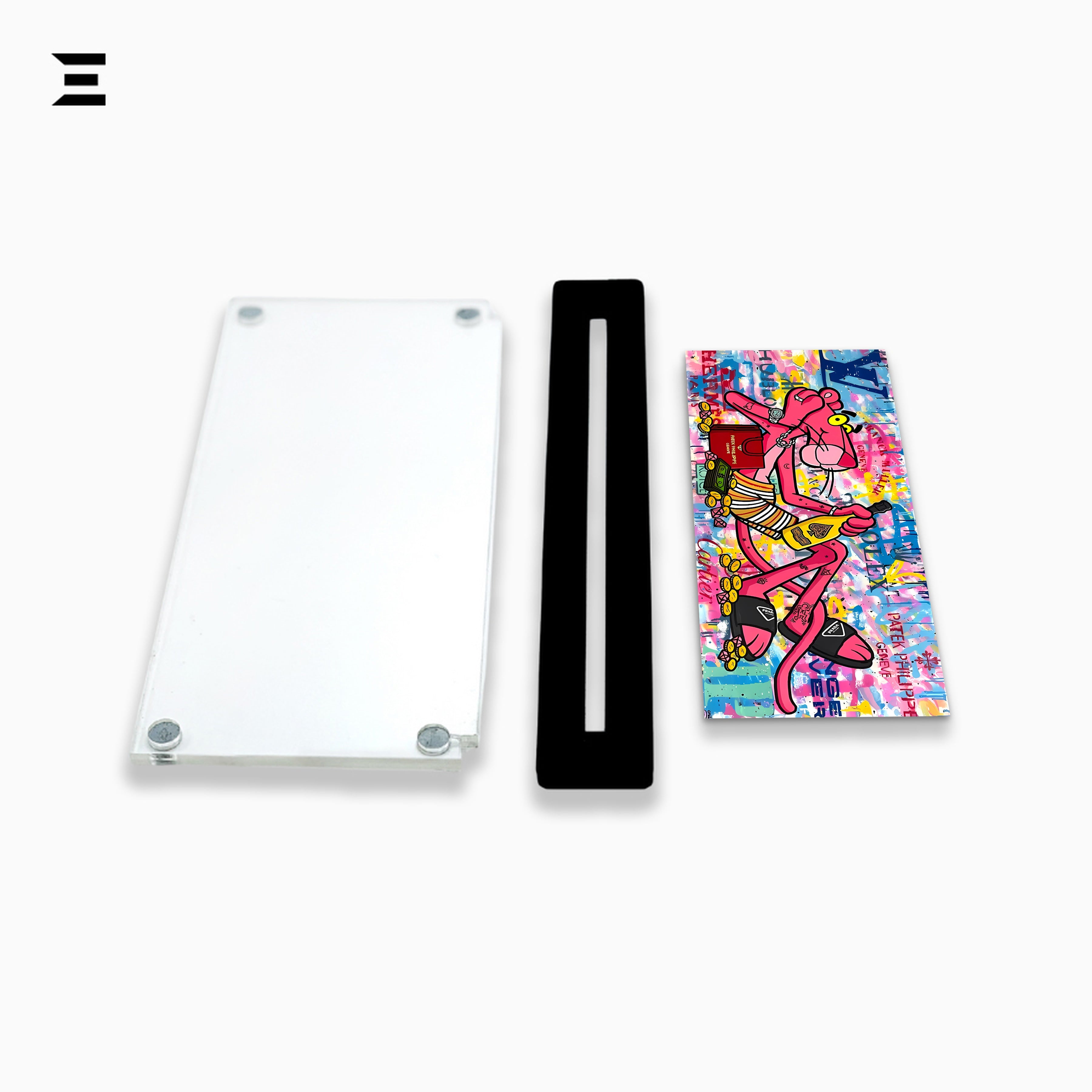 Premium Magnetic Acrylic Frame with Black Base – Pink Panther Luxury Graffiti Pop Art IBRELIA