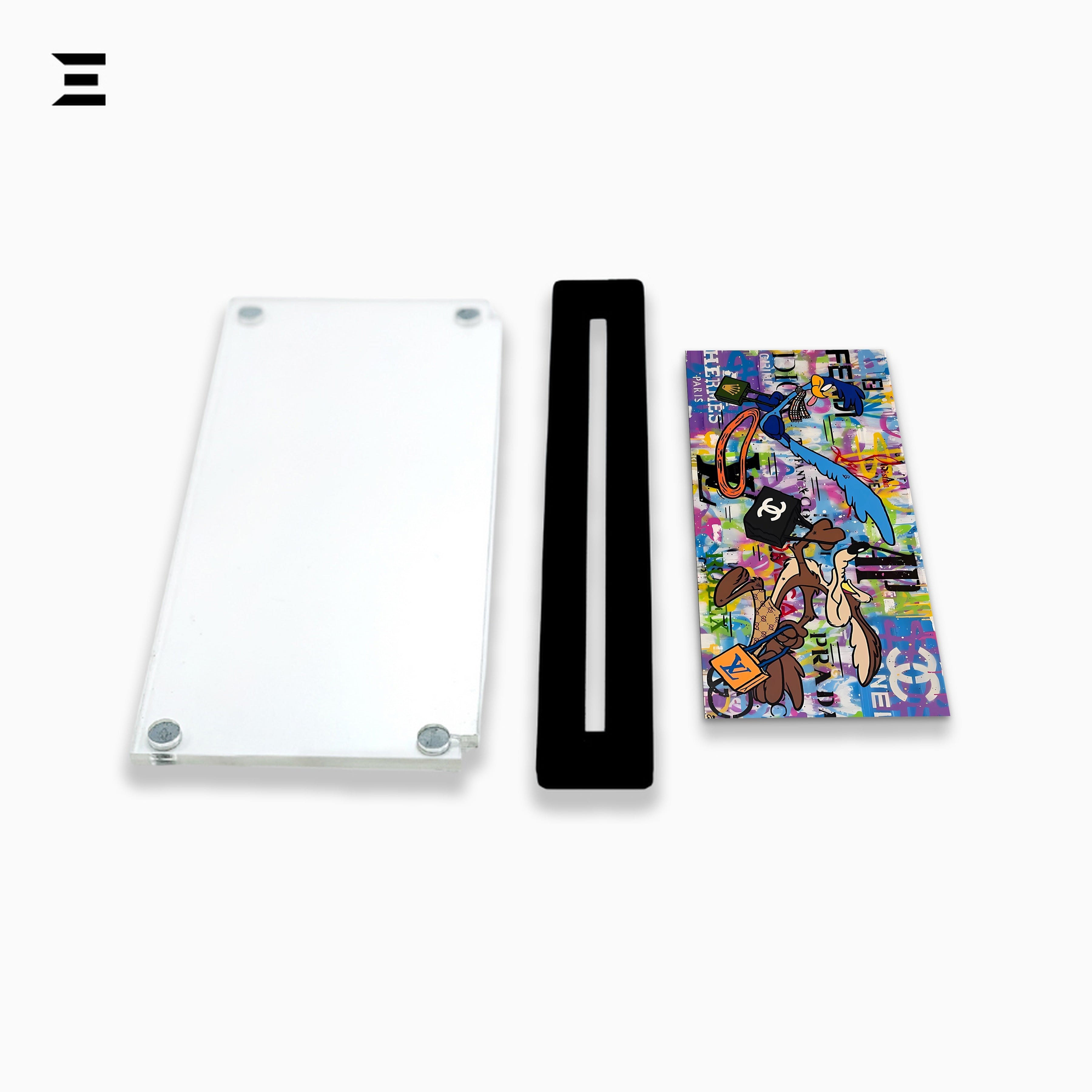 Premium Magnetic Acrylic Frame with Black Base – Road Runner & Wile E. Coyote Luxury Pop Art IBRELIA
