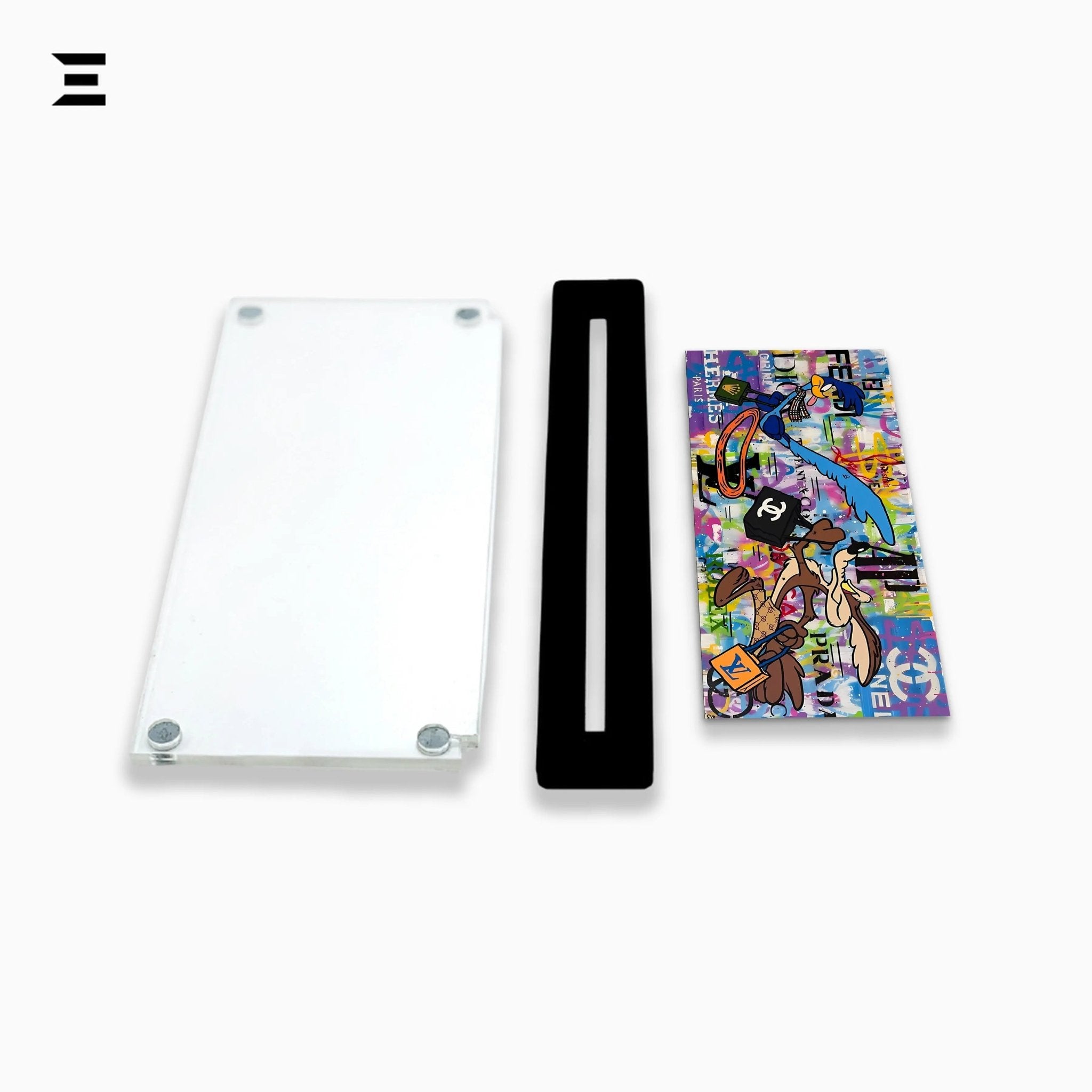 Premium Magnetic Acrylic Frame with Black Base – Road Runner & Wile E. Coyote Luxury Pop Art - IBRELIA