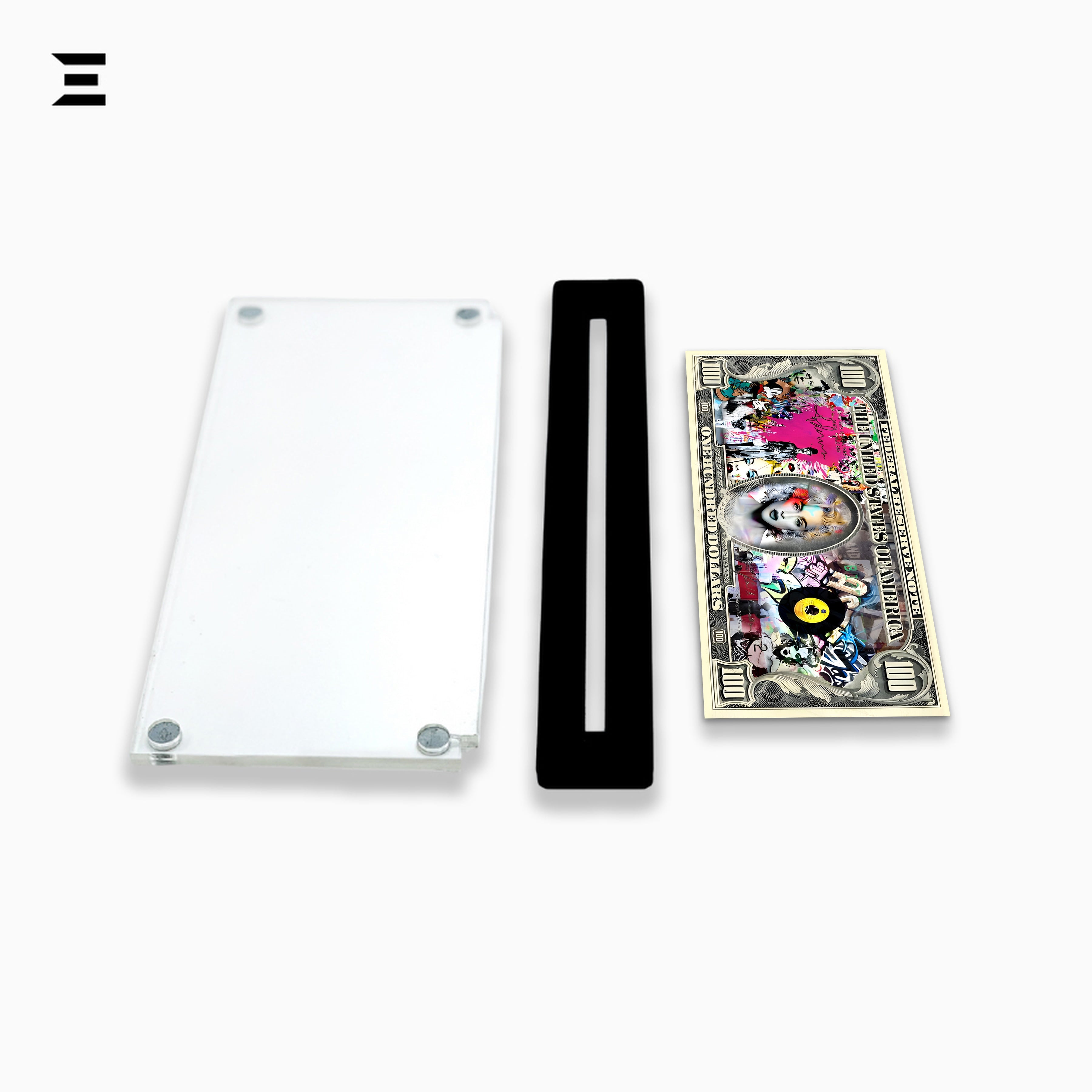 Premium Magnetic Acrylic Frame with Black Base – Madonna $100 Pop Art Dollar IBRELIA