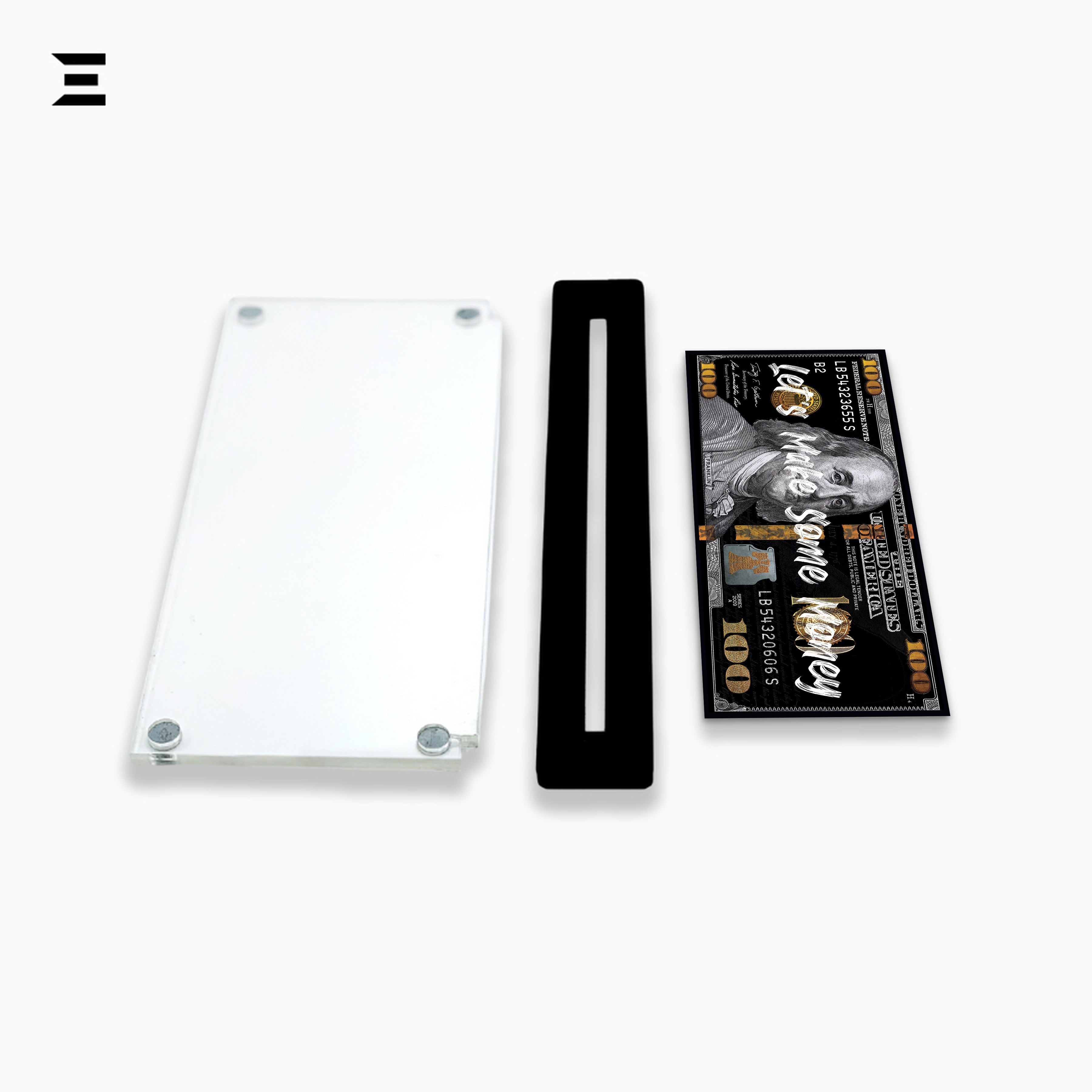Premium Magnetic Acrylic Frame with Black Base – Benjamin Franklin “Let’s Make Some Money” IBRELIA