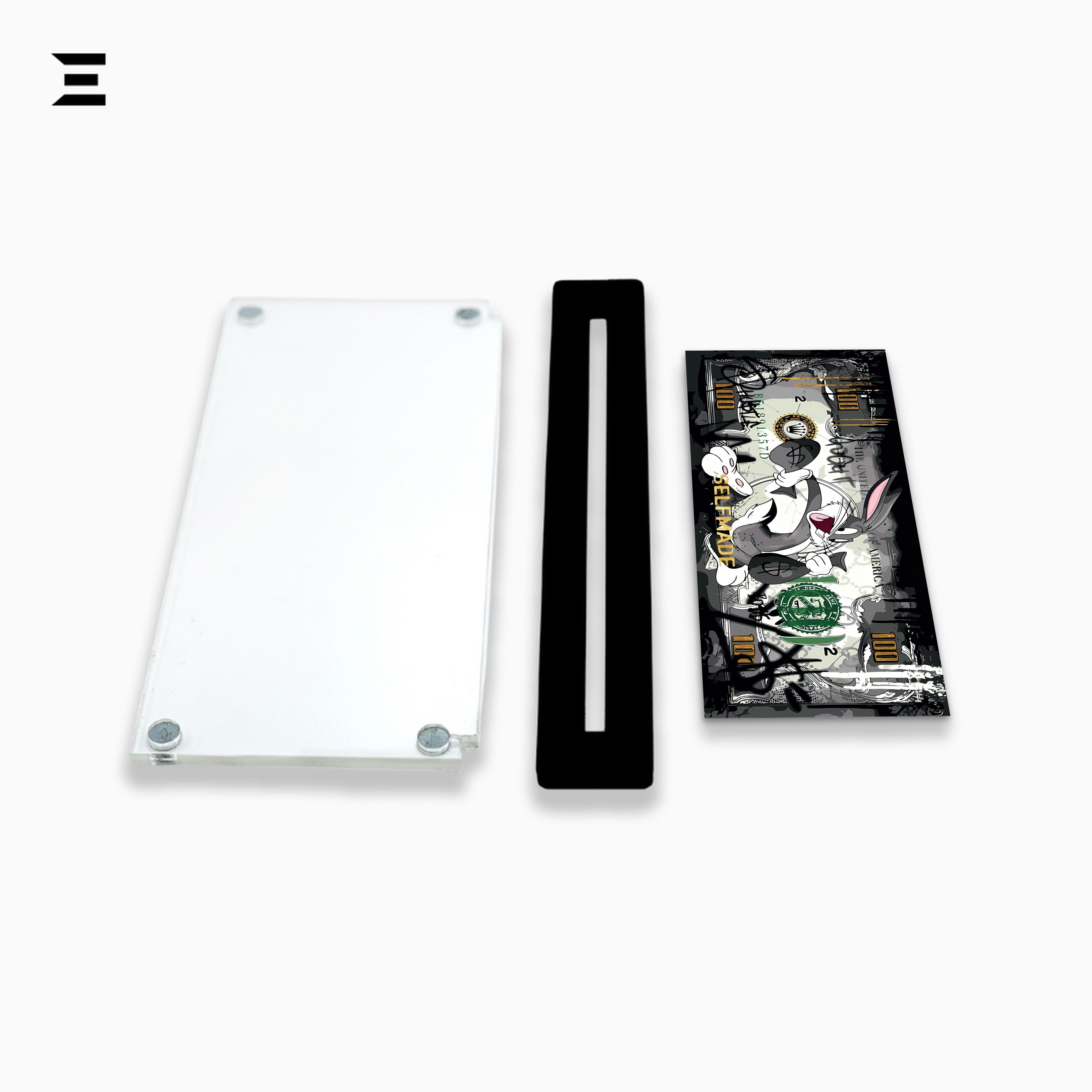 Premium Magnetic Acrylic Frame with Black Base – Bugs Bunny “Selfmade” $100 Pop Art IBRELIA