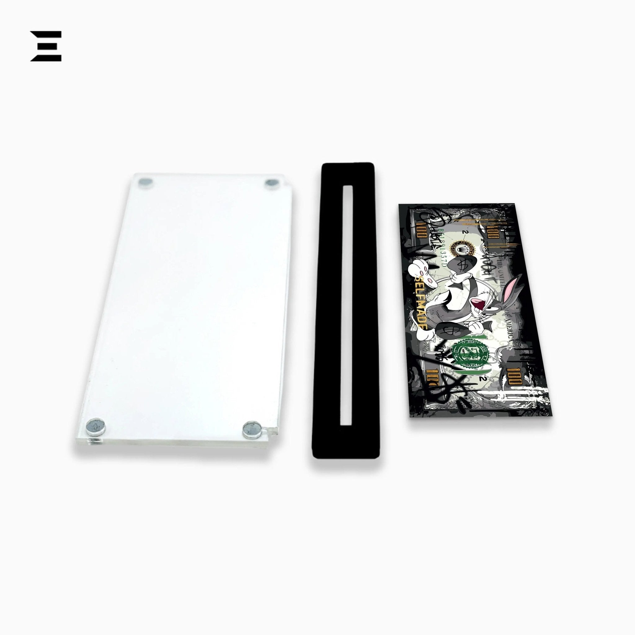 Premium Magnetic Acrylic Frame with Black Base – Bugs Bunny “Selfmade” $100 Pop Art - IBRELIA