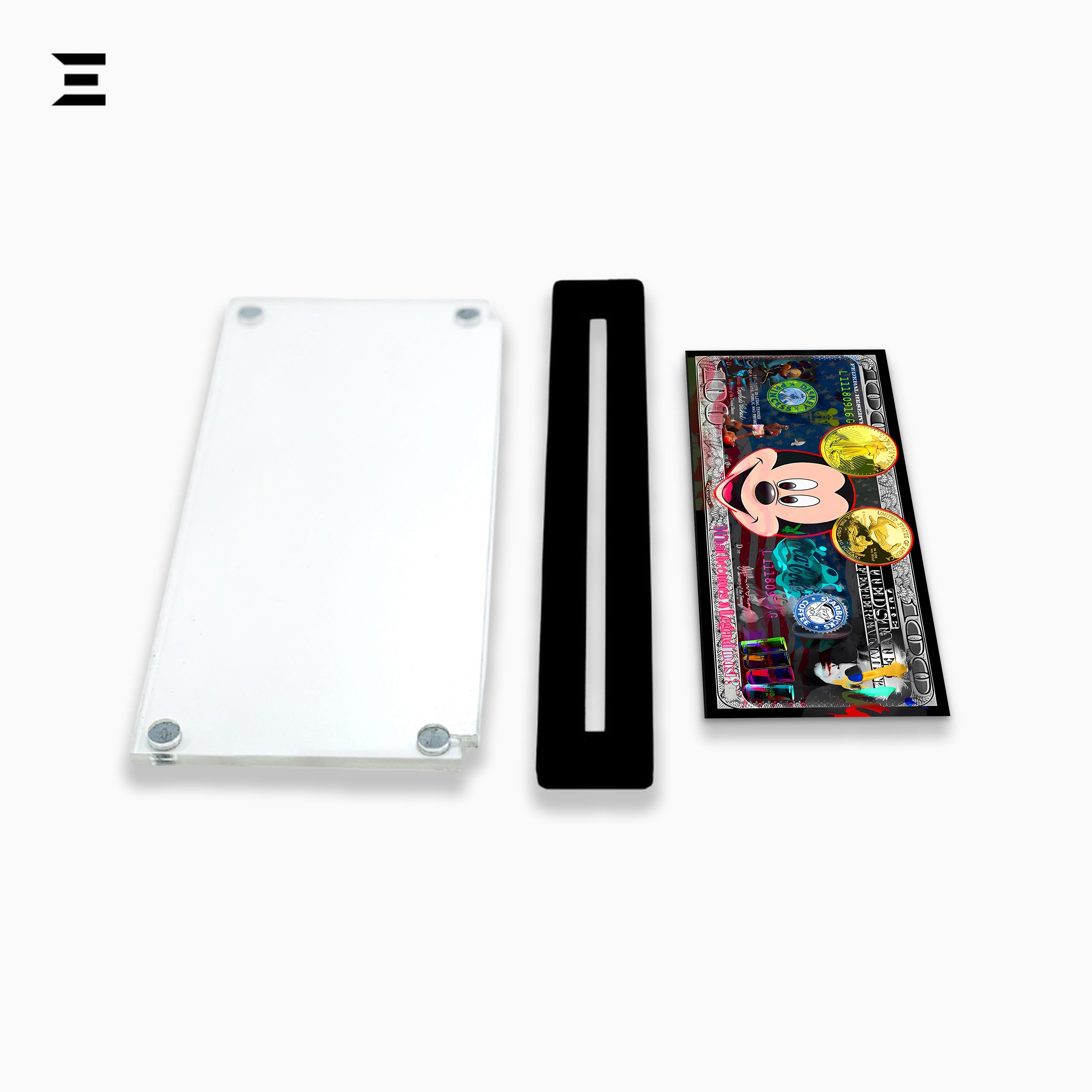 Premium Magnetic Acrylic Frame with Black Base – Mickey Mouse & Andy Warhol Pop Art Dollar IBRELIA