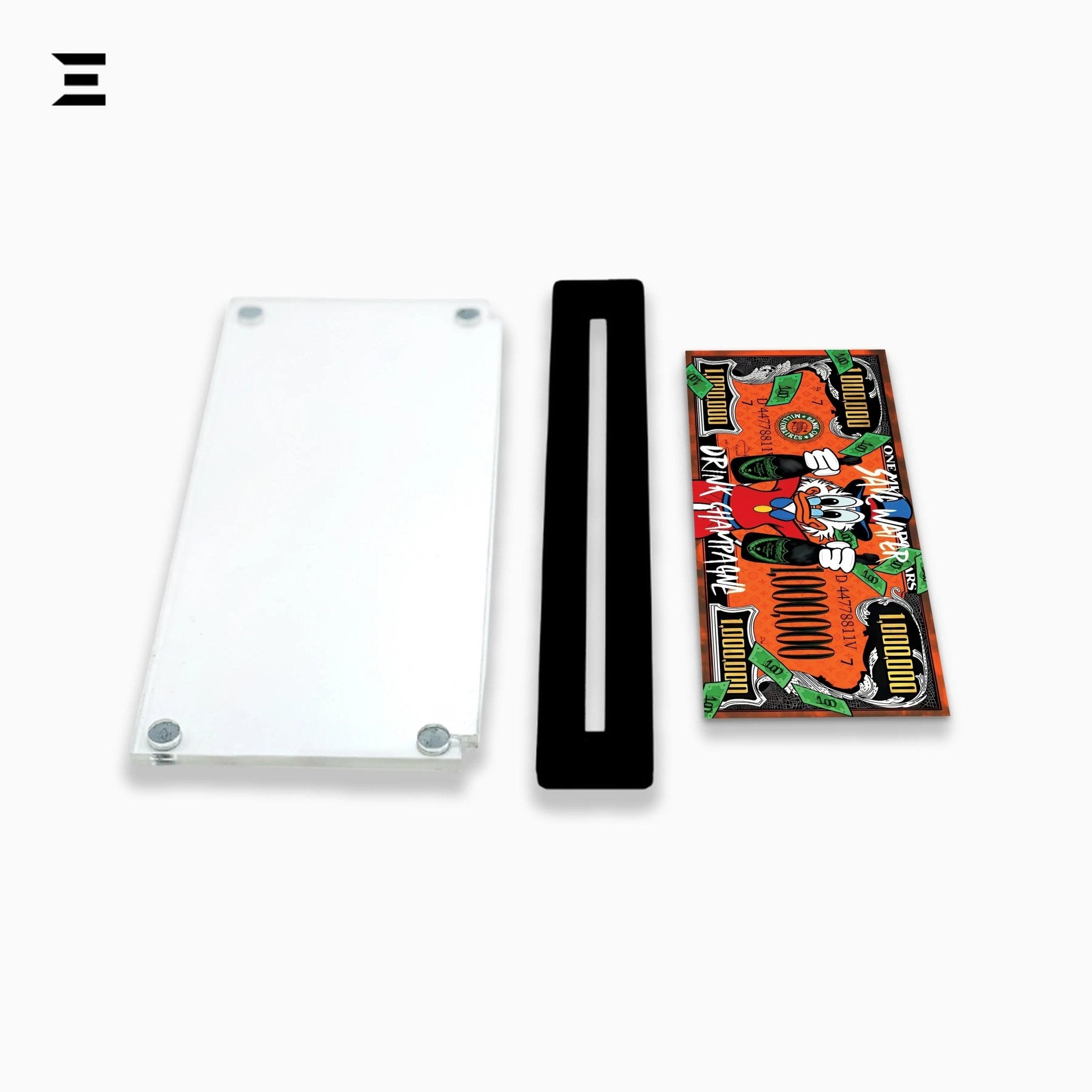 Premium Magnetic Acrylic Frame with Black Base – Scrooge McDuck Champagne Million Dollar Pop Art - IBRELIA