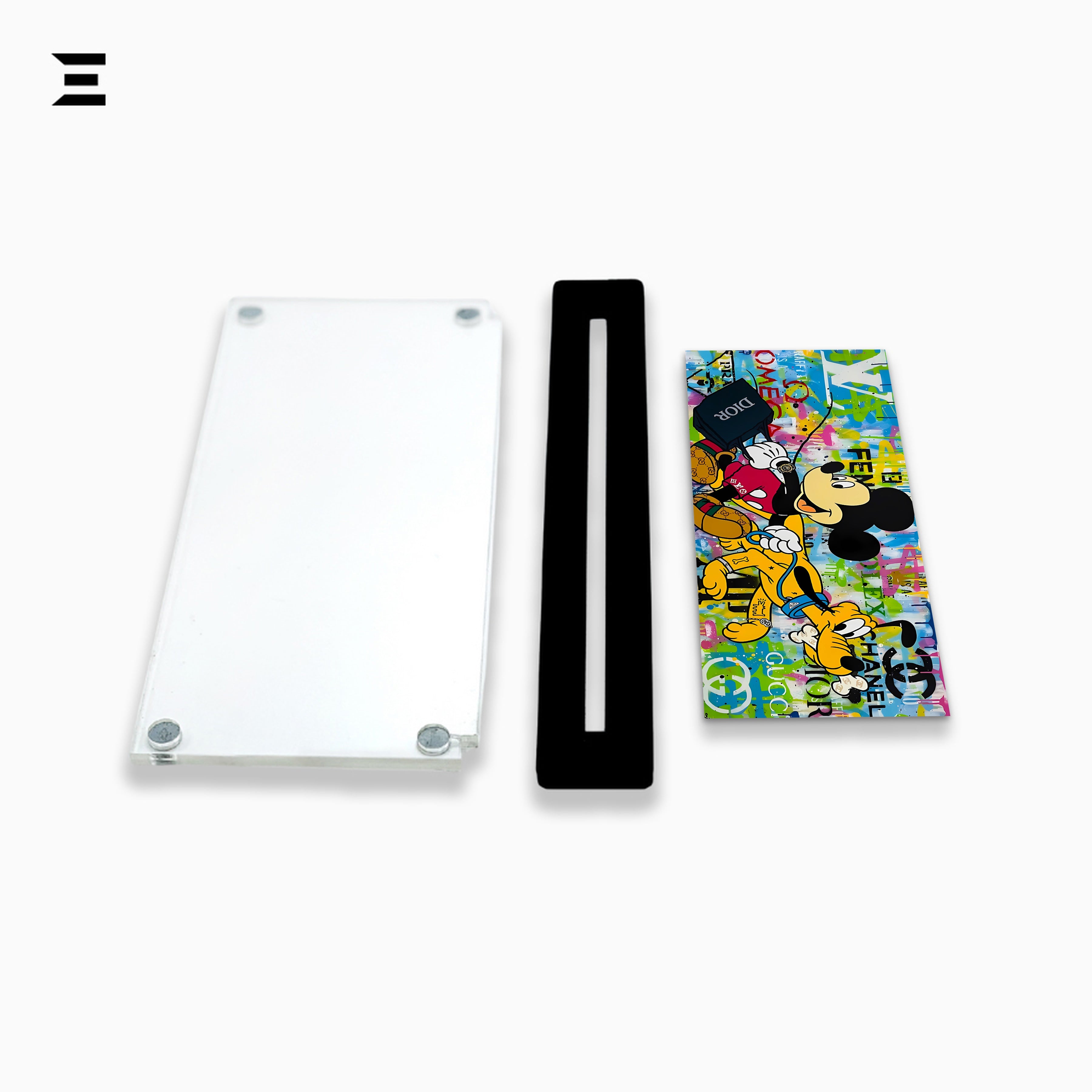 Premium Magnetic Acrylic Frame with Black Base – Mickey Mouse & Pluto Luxury Pop Art IBRELIA