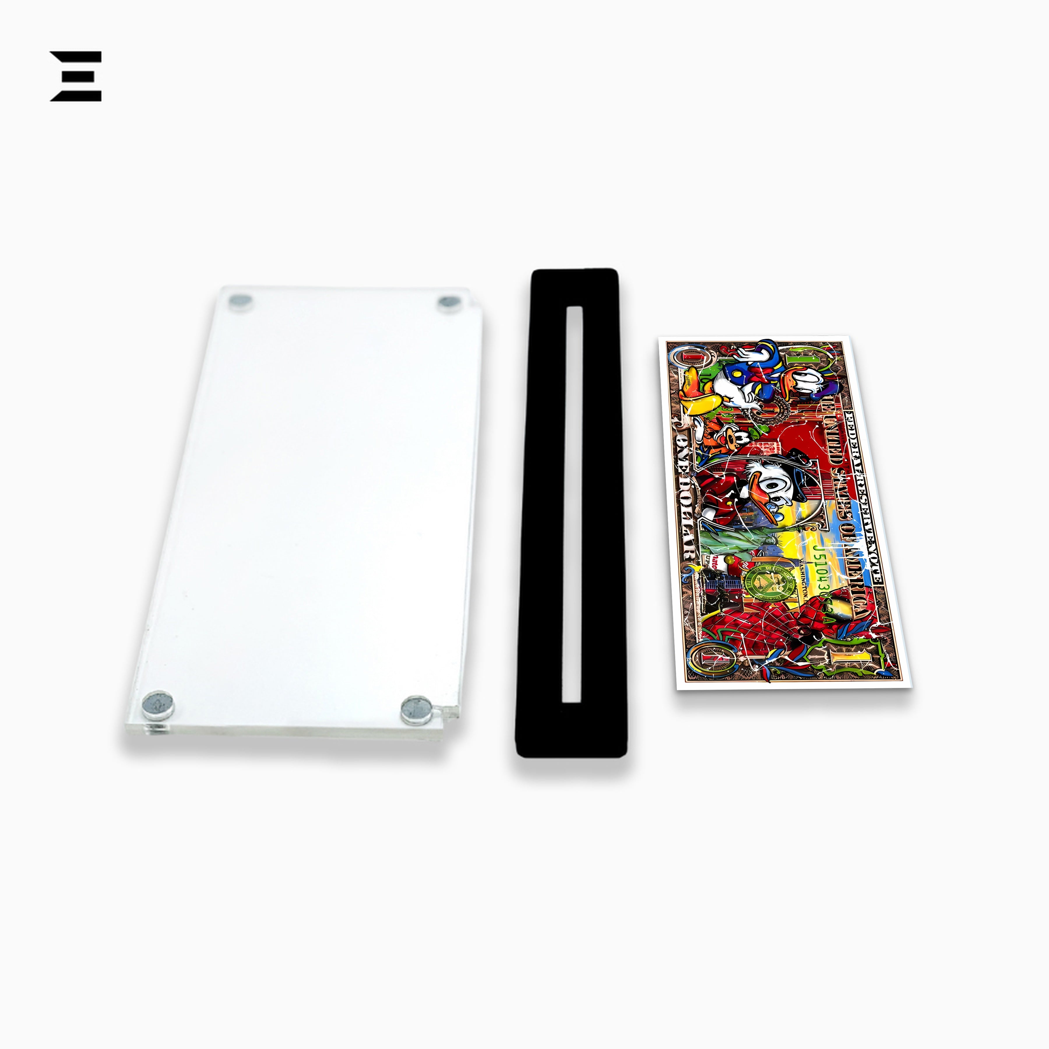 Premium Magnetic Acrylic Frame with Black Base – Donald Duck, Scrooge McDuck & Spider-Man Pop Art Dollar IBRELIA