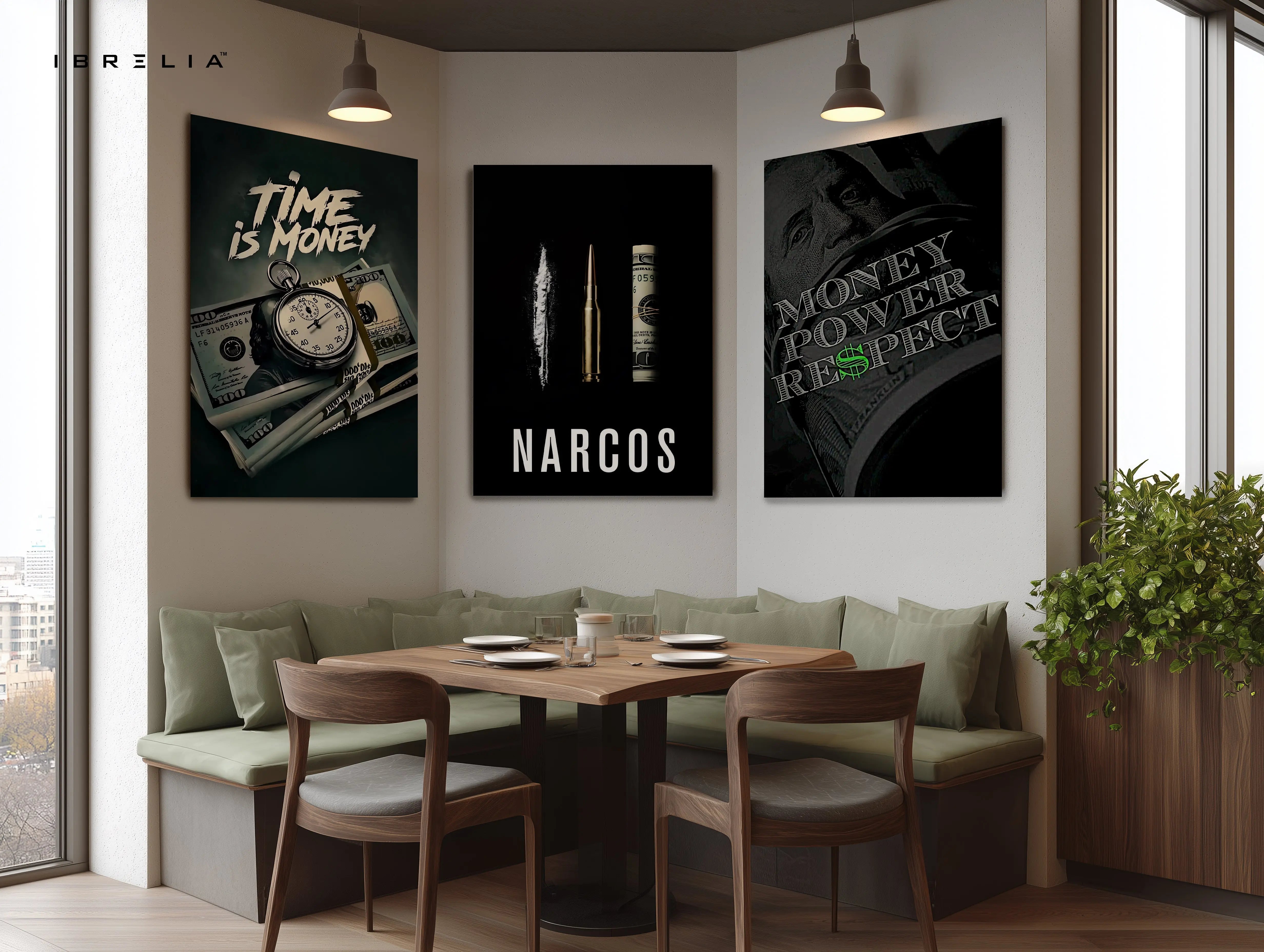 Narcos Money Power Respect 3 Panel 4K Ultra HD Wall Art in Pakistan | IBRELIA™ IBRELIA