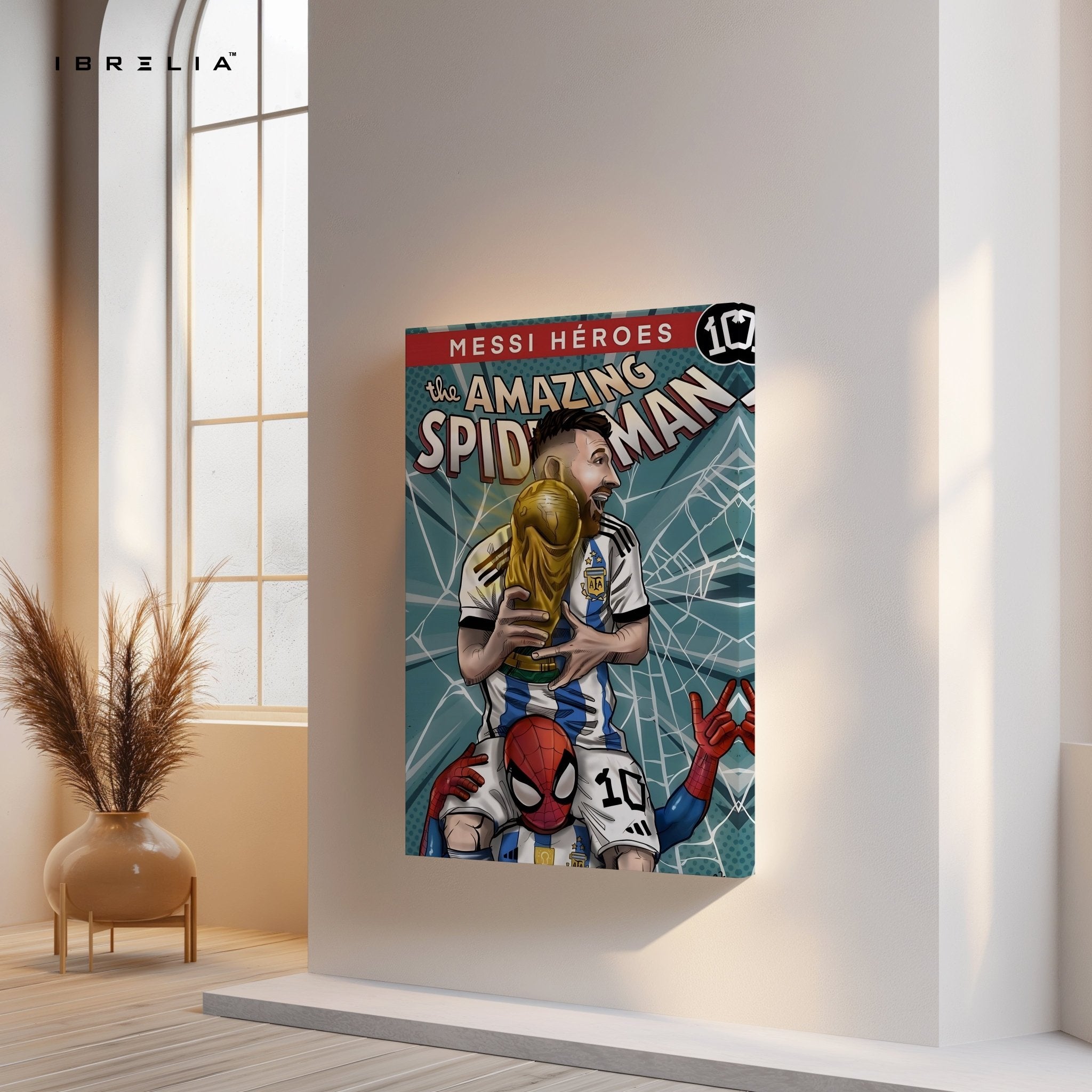 Messi × Spiderman Heroes Wall Frame | 4K Ultra Wrap Frame Wall Art in Pakistan | IBRELIA™ - IBRELIA
