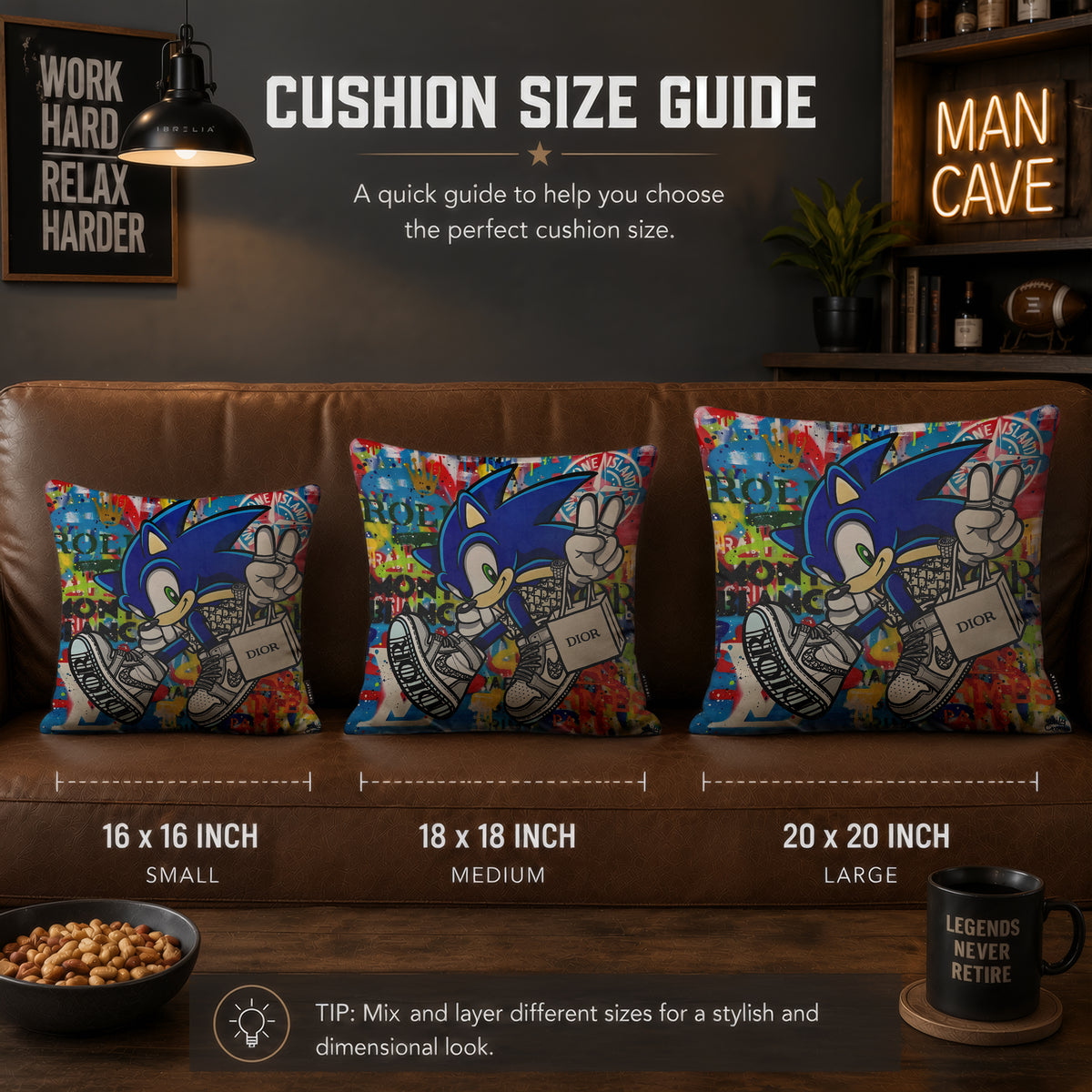 Sonic Luxury Streetwear Pop Art Cushion | Premium Velvet Suede | Double-Sided Print