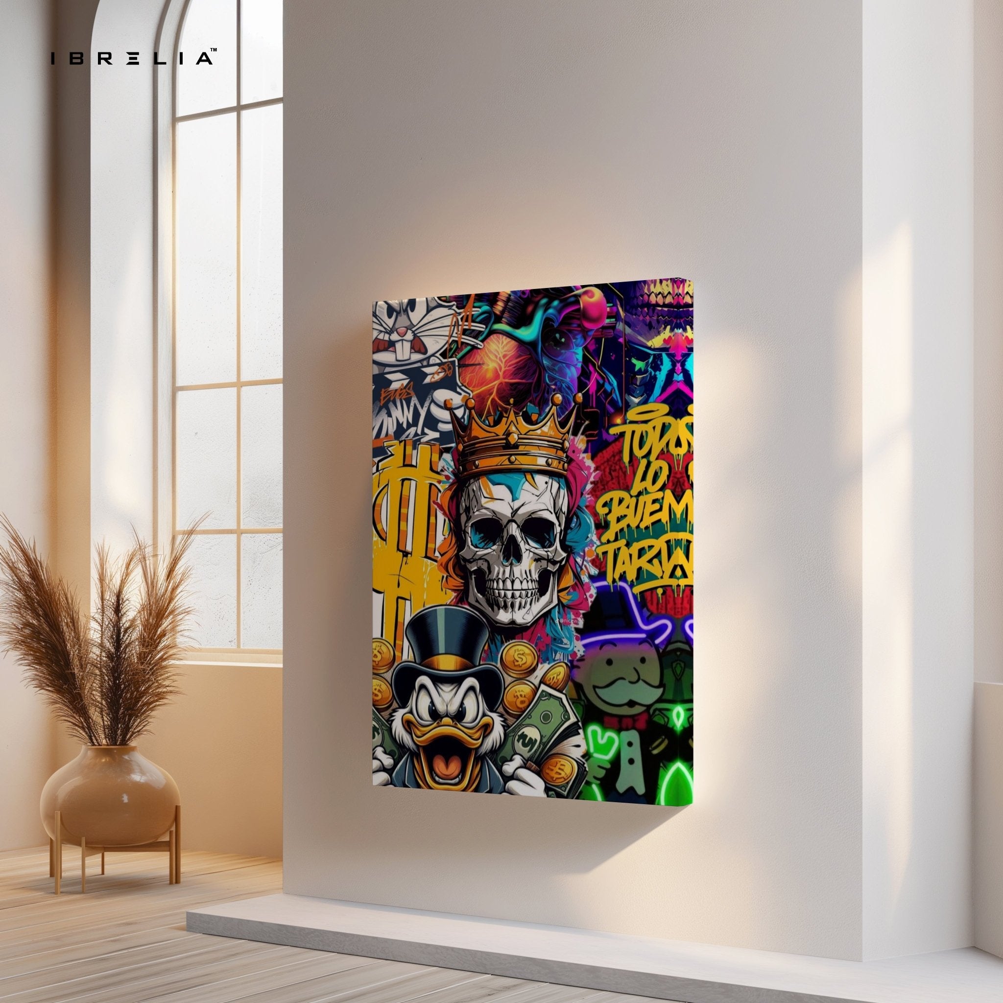 Crowned Skull Money Graffiti Wall Frame | 4K Ultra Wrap Frame Wall Art in Pakistan | IBRELIA™ - IBRELIA