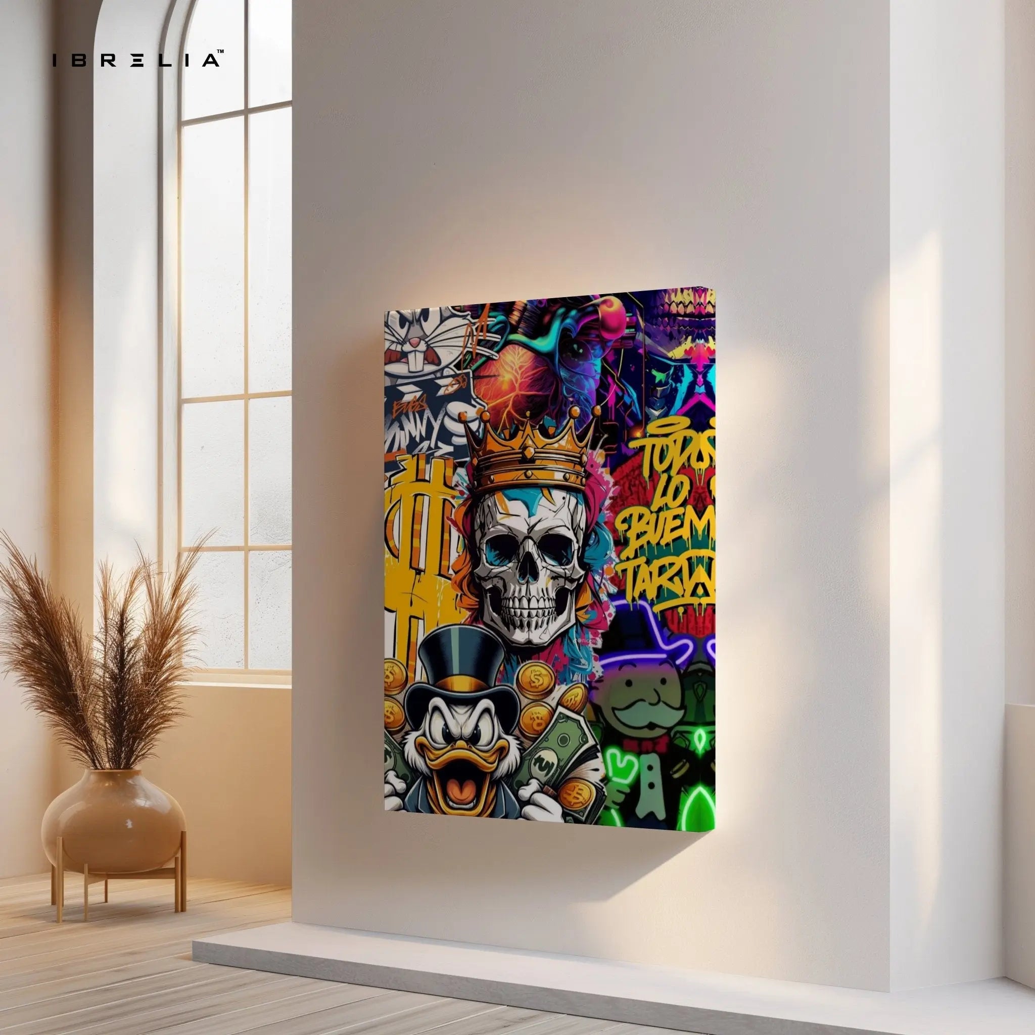Crowned Skull Money Graffiti Wall Frame | 4K Ultra Wrap Frame Wall Art in Pakistan | IBRELIA™ - IBRELIA