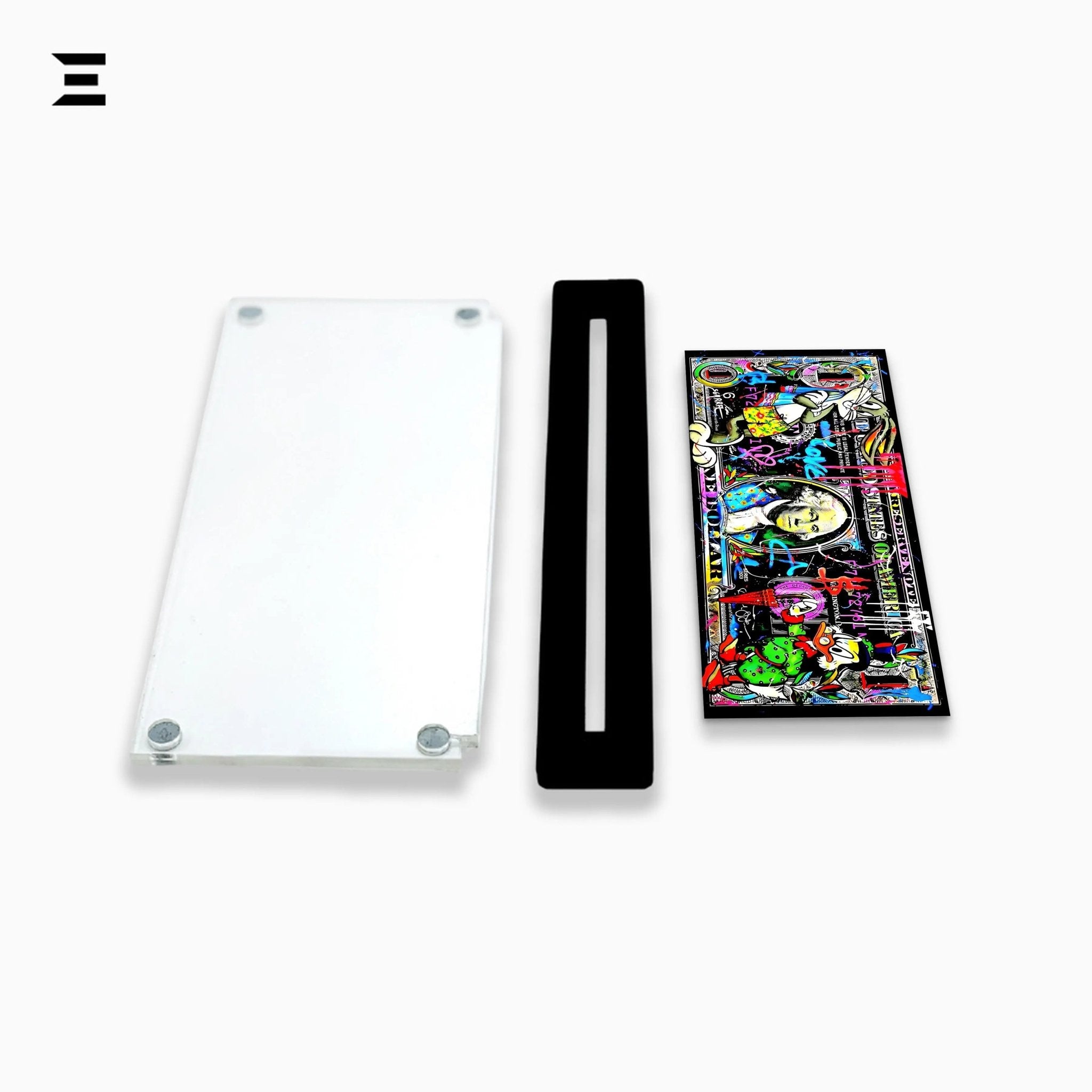 Premium Magnetic Acrylic Frame with Black Base – Bugs Bunny & Scrooge McDuck Graffiti Dollar Pop Art - IBRELIA