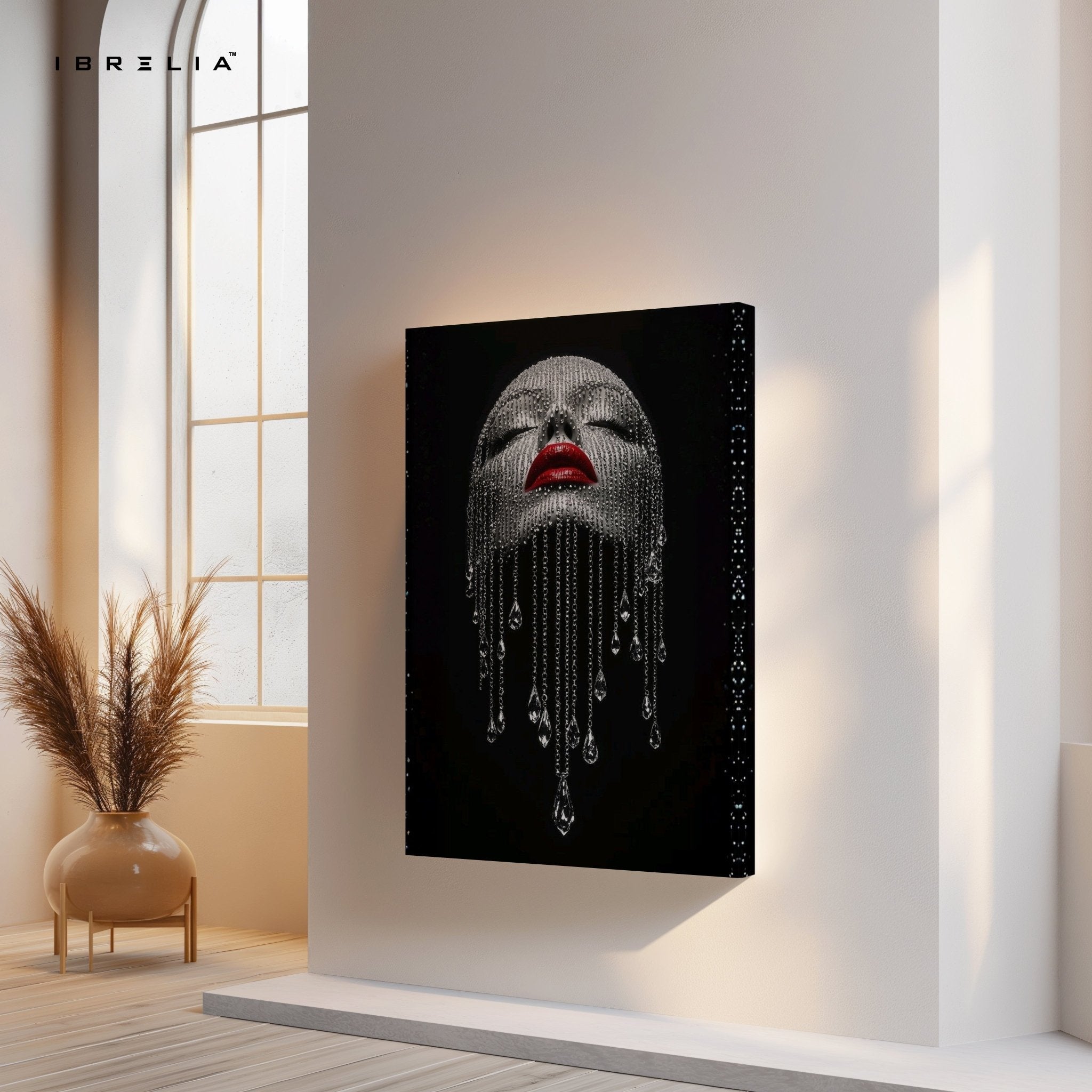 Diamond Veil Red Lips Wall Frame | 4K Ultra Wrap Frame Wall Art in Pakistan | IBRELIA™ - IBRELIA