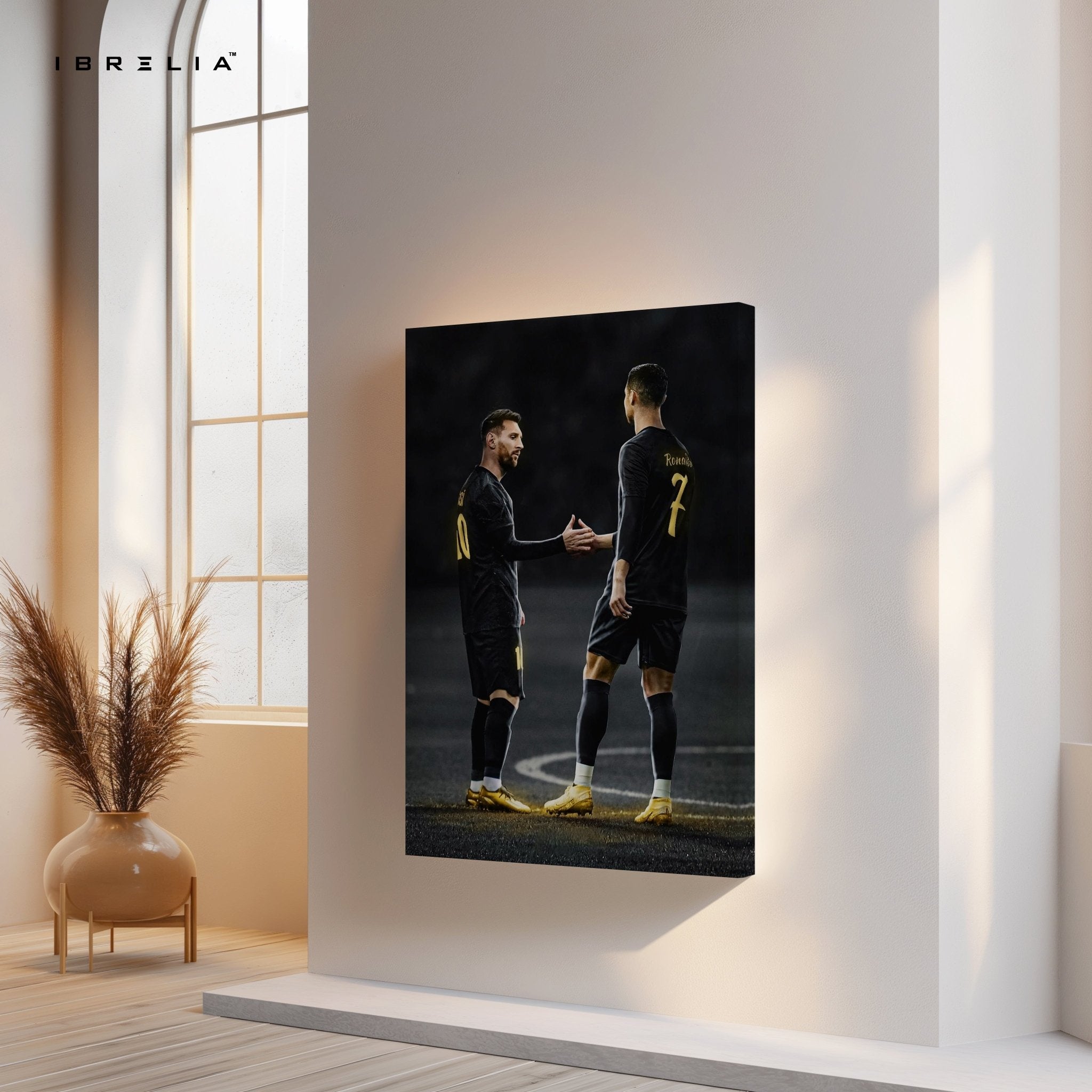 Messi × Ronaldo Handshake Wall Frame | 4K Ultra Wrap Frame Wall Art in Pakistan | IBRELIA™ - IBRELIA