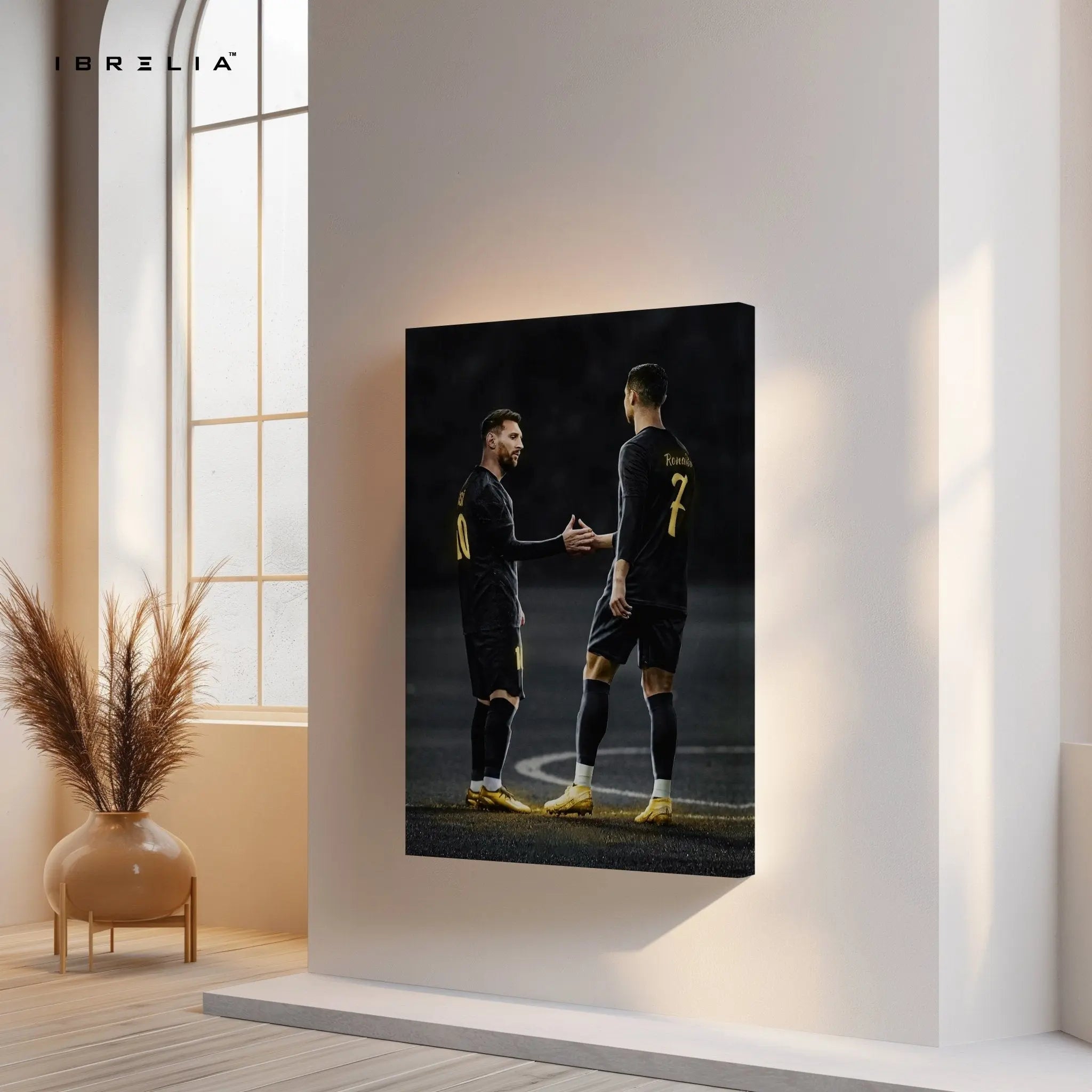 Messi × Ronaldo Handshake Wall Frame | 4K Ultra Wrap Frame Wall Art in Pakistan | IBRELIA™ - IBRELIA
