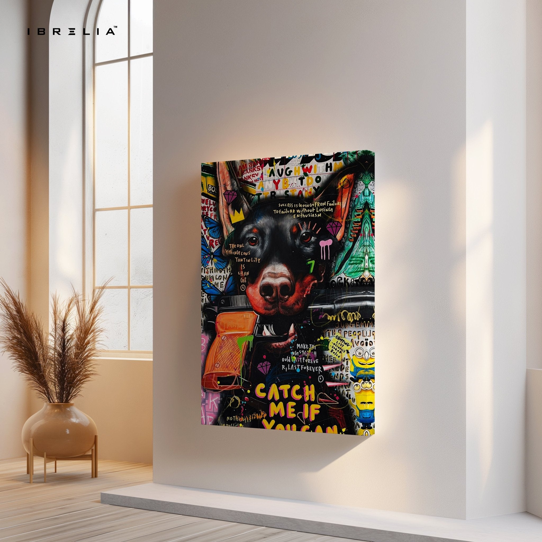 Graffiti Doberman “Catch Me If You Can” Wall Frame | 4K Ultra Wrap Frame Wall Art in Pakistan | IBRELIA™ - IBRELIA