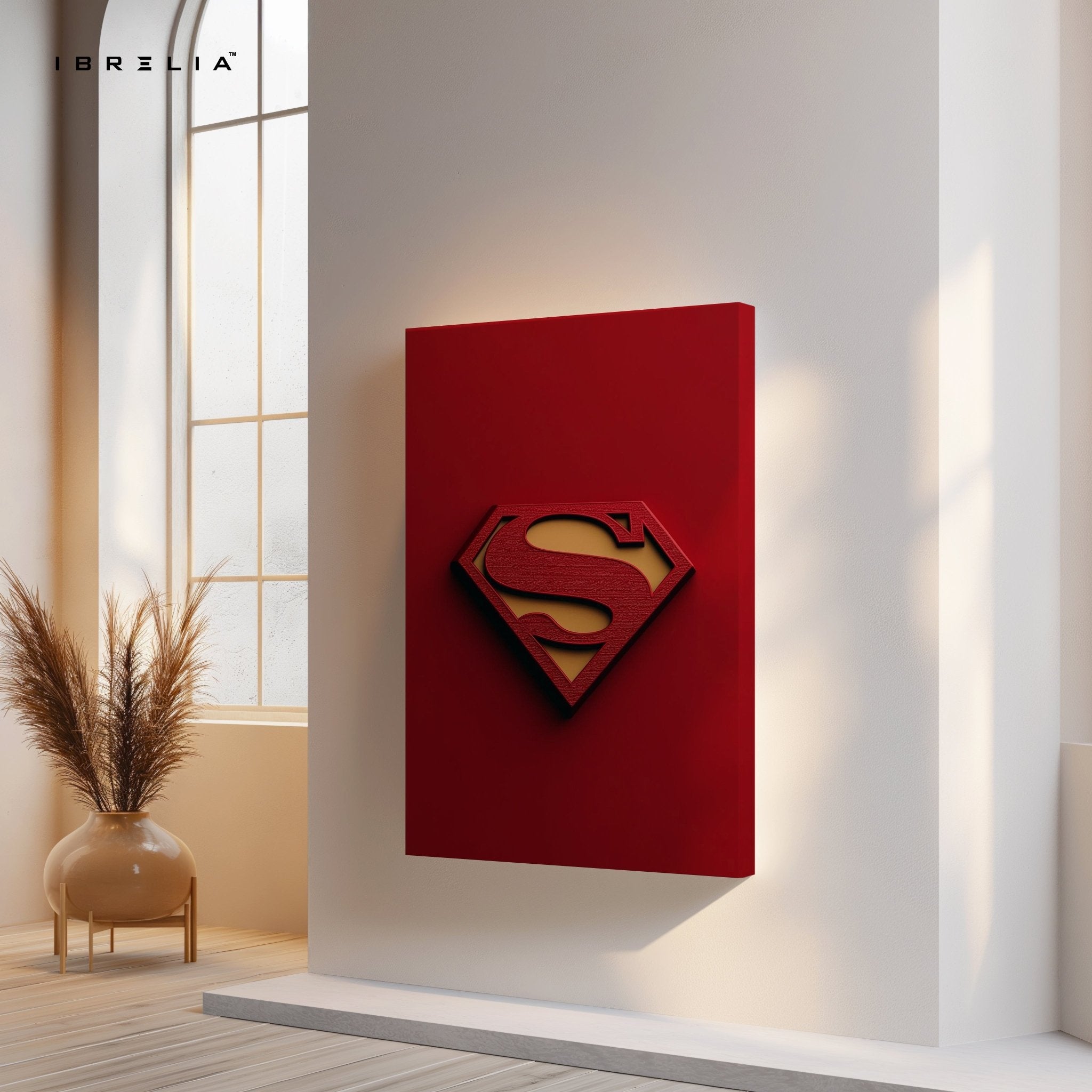Superman Logo Wall Frame | Red & Gold 3D Design | 4K Ultra Wrap Frame Wall Art in Pakistan | IBRELIA™ - IBRELIA