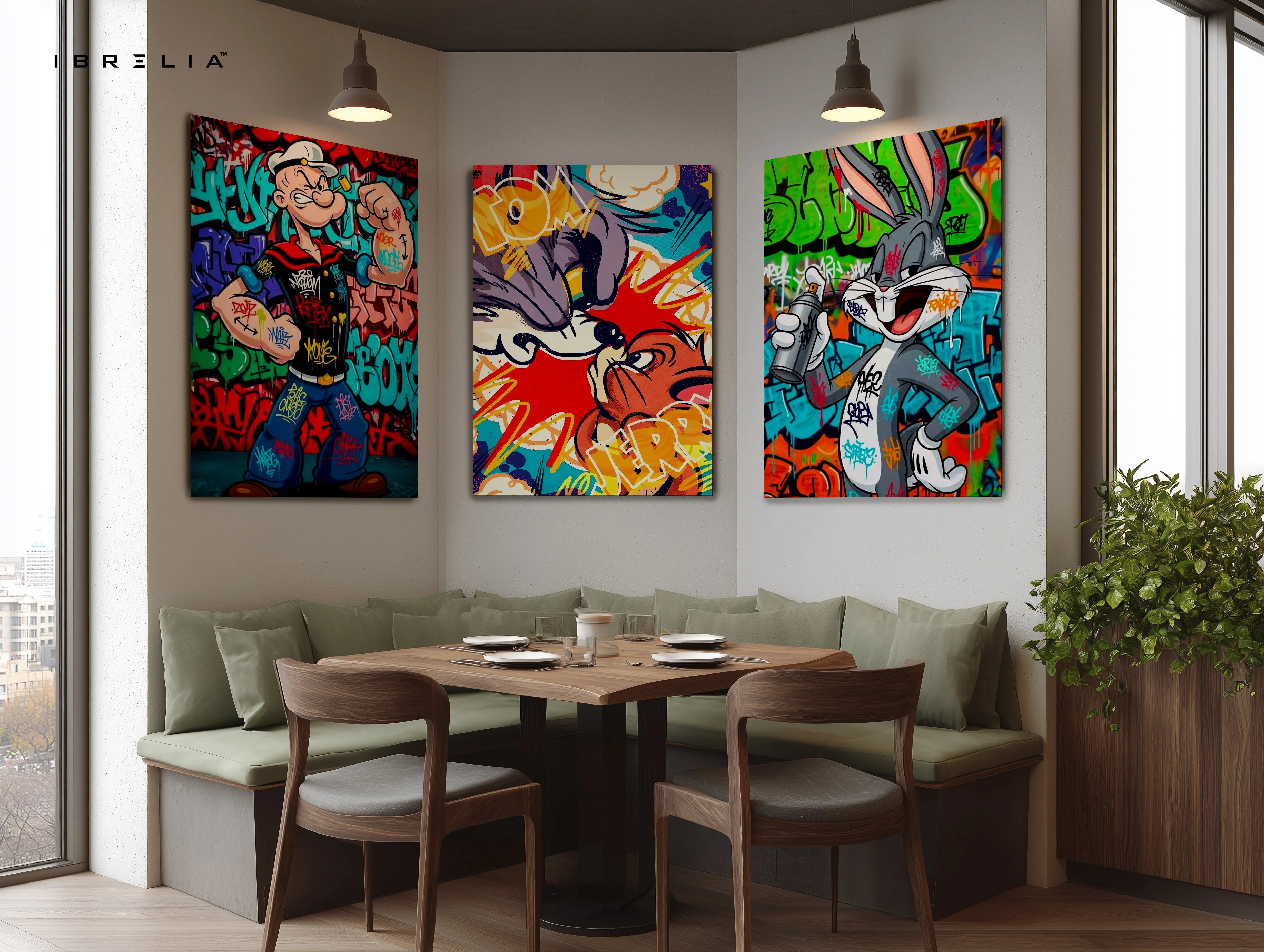 Graffiti Cartoon Legends 3 Panel 4K Ultra HD Wall Art in Pakistan | IBRELIA™ IBRELIA