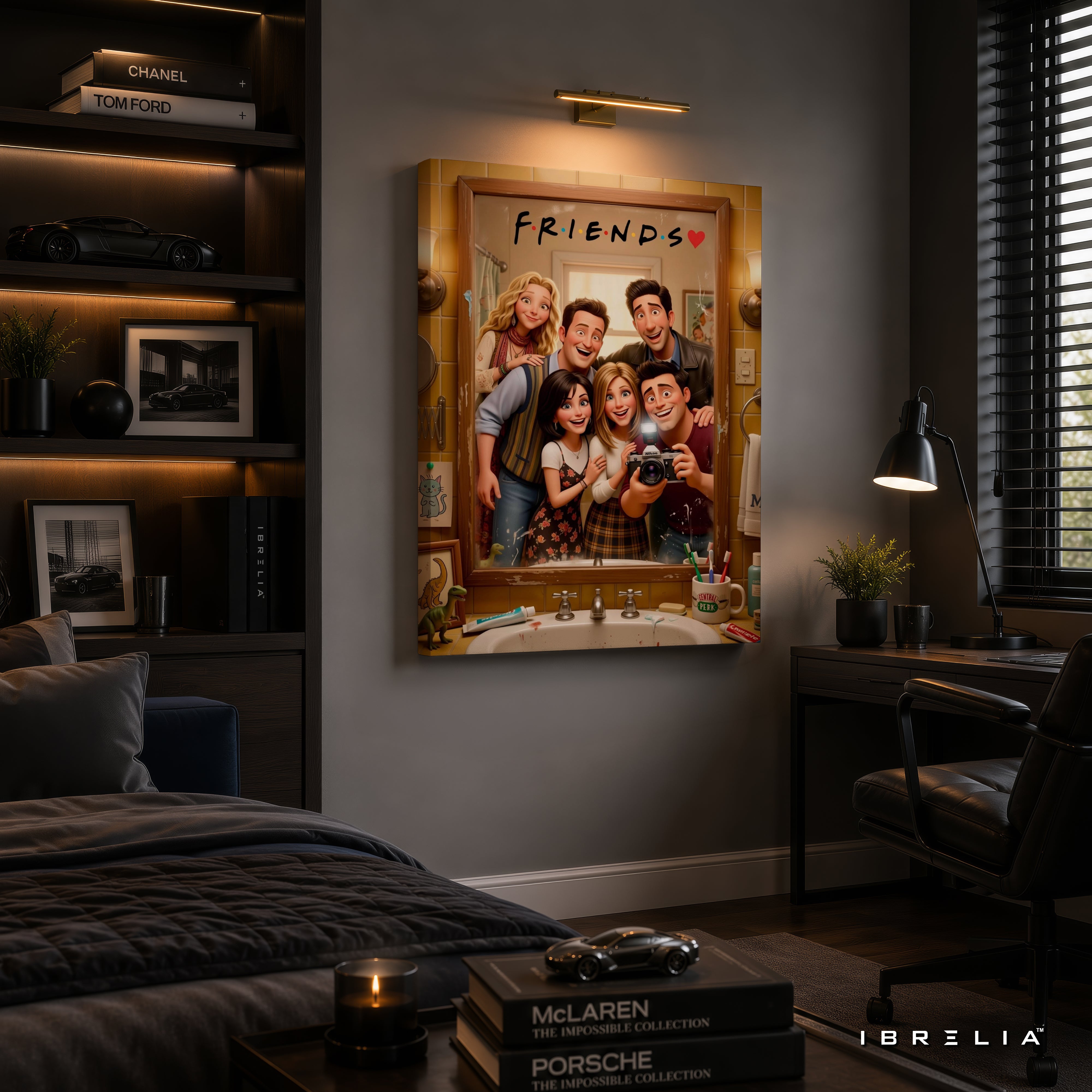 Friends TV Show Cartoon Canvas Wall Art – Cute Friends Mirror Selfie Artwork | Animated Sitcom Canvas Decor | IBRELIA™