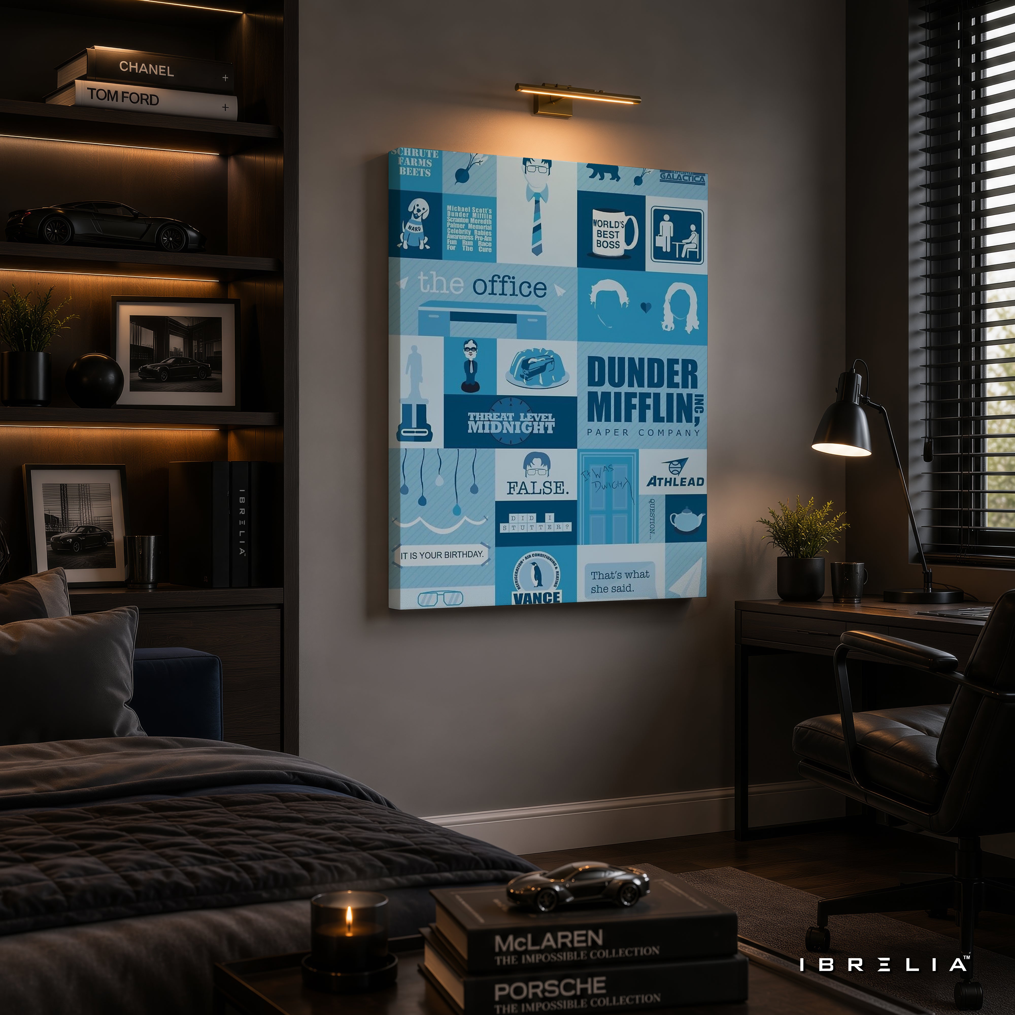 The Office Dunder Mifflin Collage Wall Art – Minimalist TV Series Icons 4K Wrapped MDF Frame | IBRELIA™