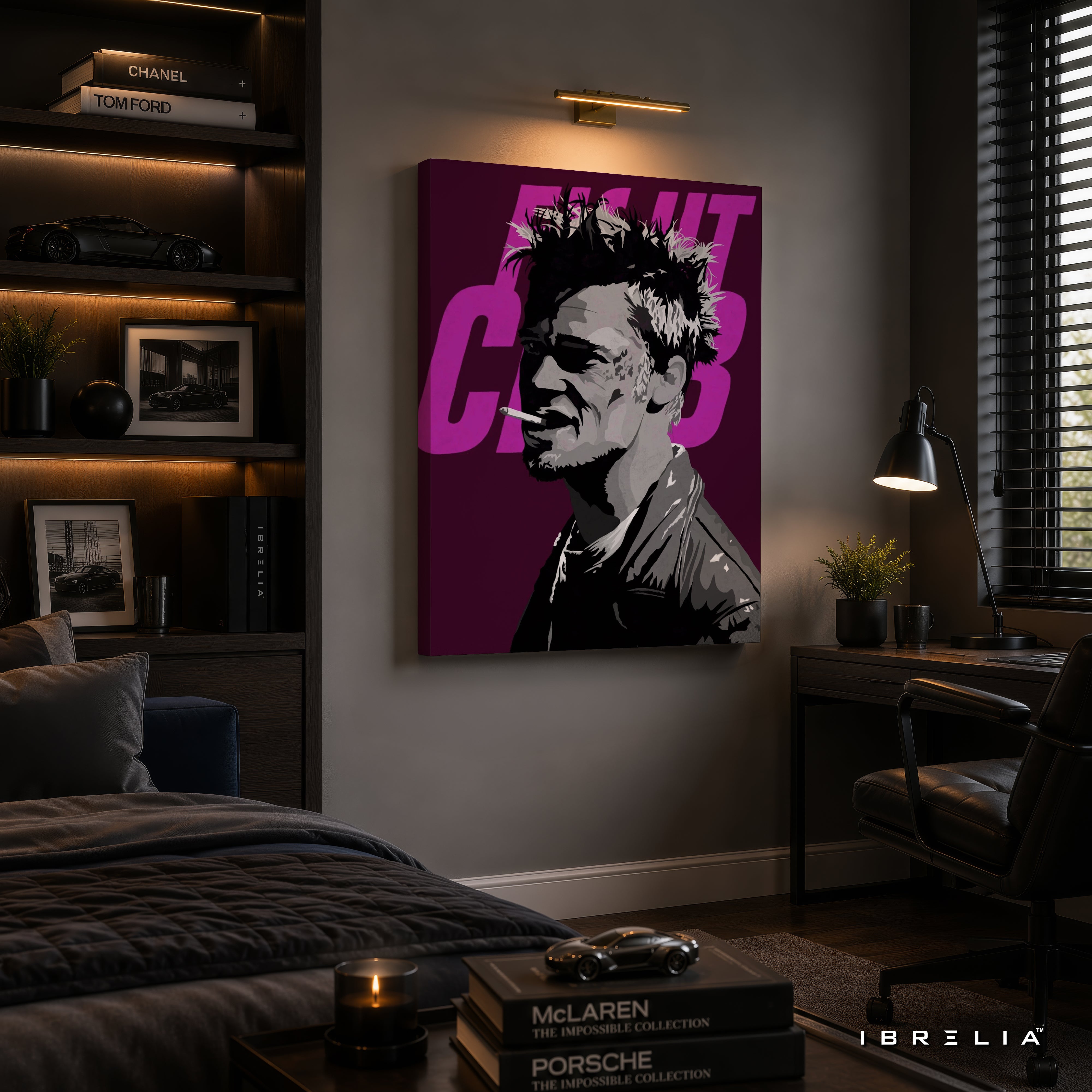 Tyler Durden Pop Art Premium Canvas Wall Art – Fight Club Inspired Modern Movie Artwork | Purple Minimalist Wall Decor | IBRELIA™