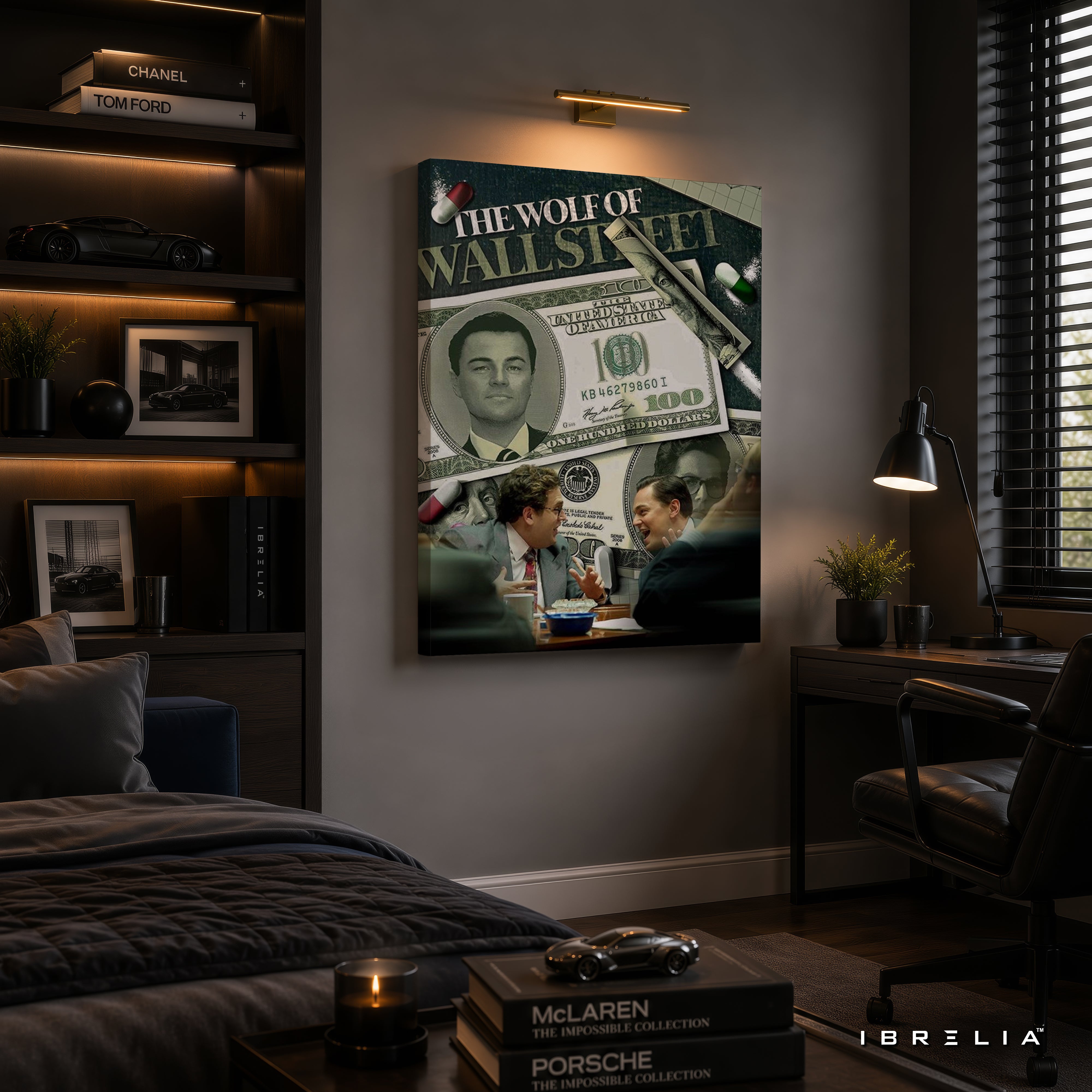The Wolf of Wall Street Money Collage Premium Canvas Wall Art – Jordan Belfort Movie Poster | Luxury Office Decor | IBRELIA™