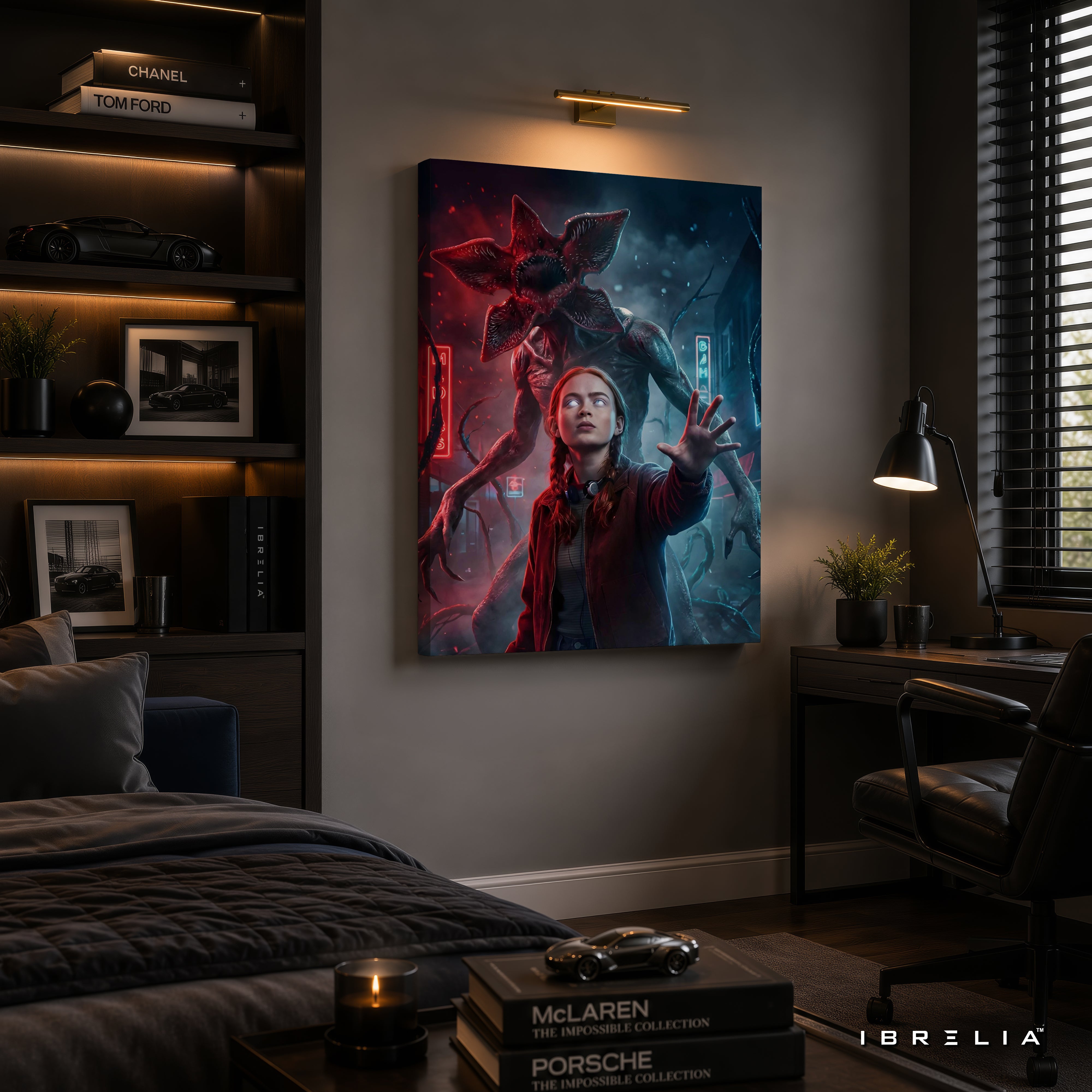 Stranger Things Demogorgon Premium Canvas Wall Art – Eleven vs Demogorgon Netflix Artwork | Sci-Fi Horror Canvas Decor | IBRELIA™