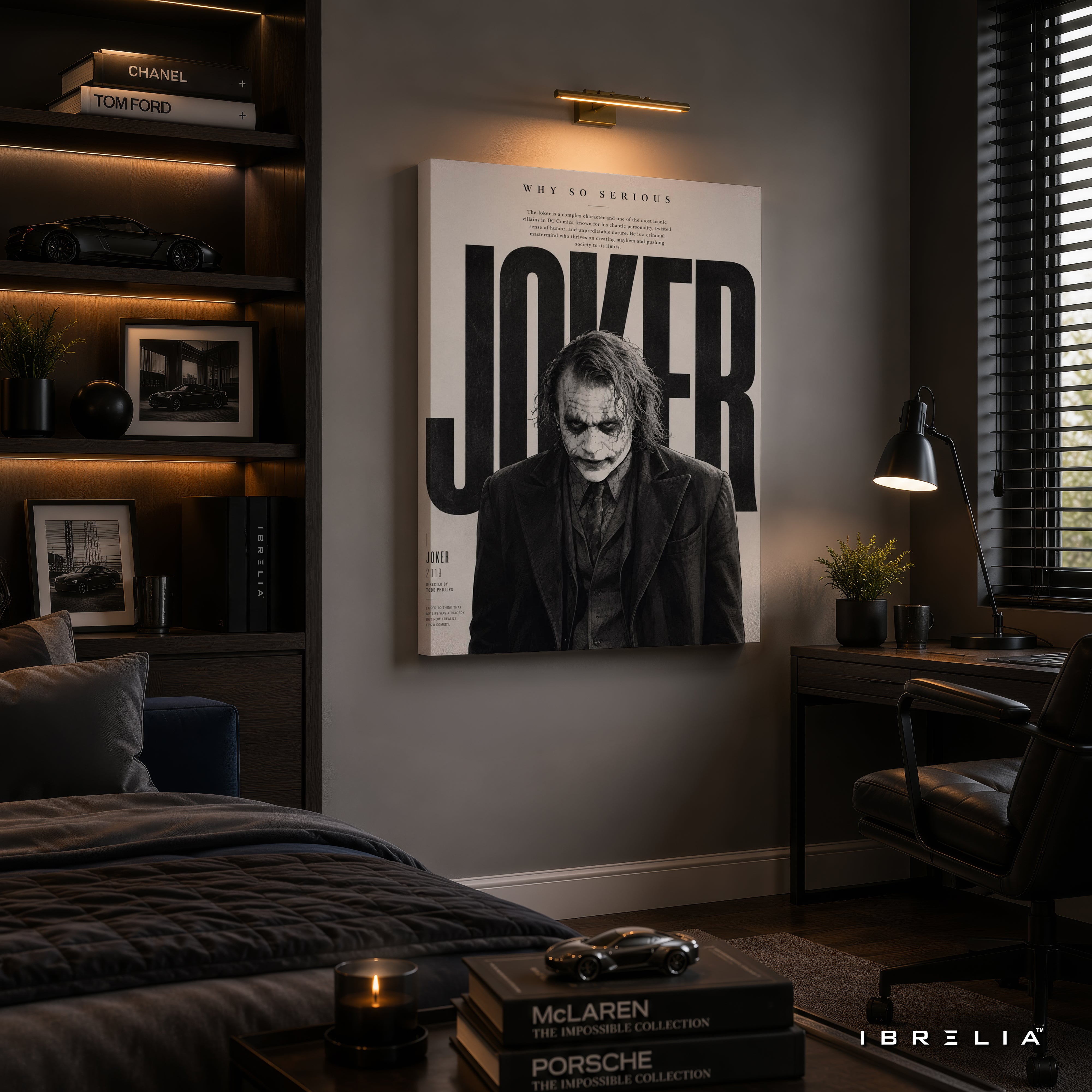 The Dark Knight Joker Wall Art – Heath Ledger Minimalist Monochrome Premium Wrapped MDF Wall Decor | IBRELIA™