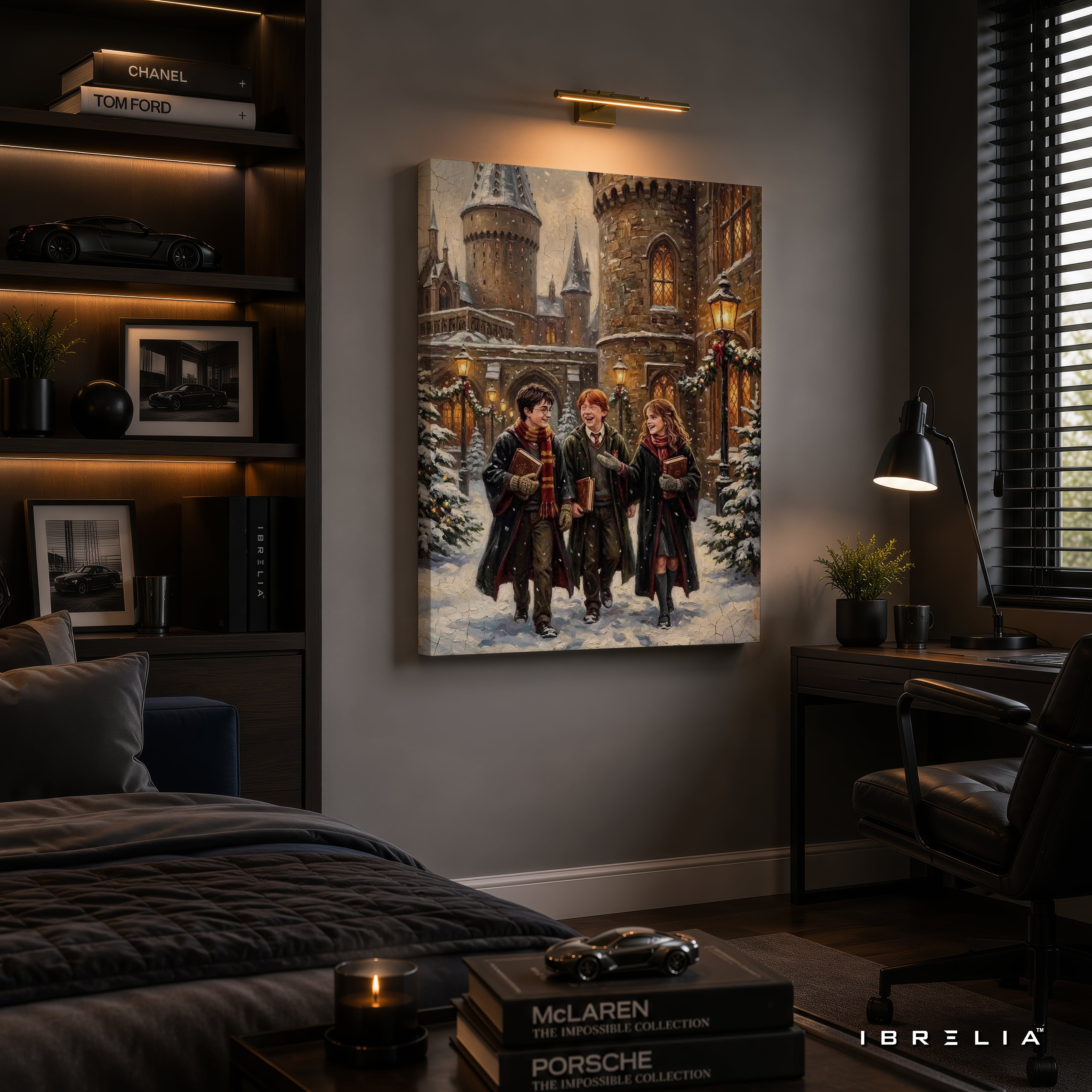 Harry Potter Golden Trio Winter at Hogwarts Wall Art – Premium Wrapped MDF Wall Decor | IBRELIA™