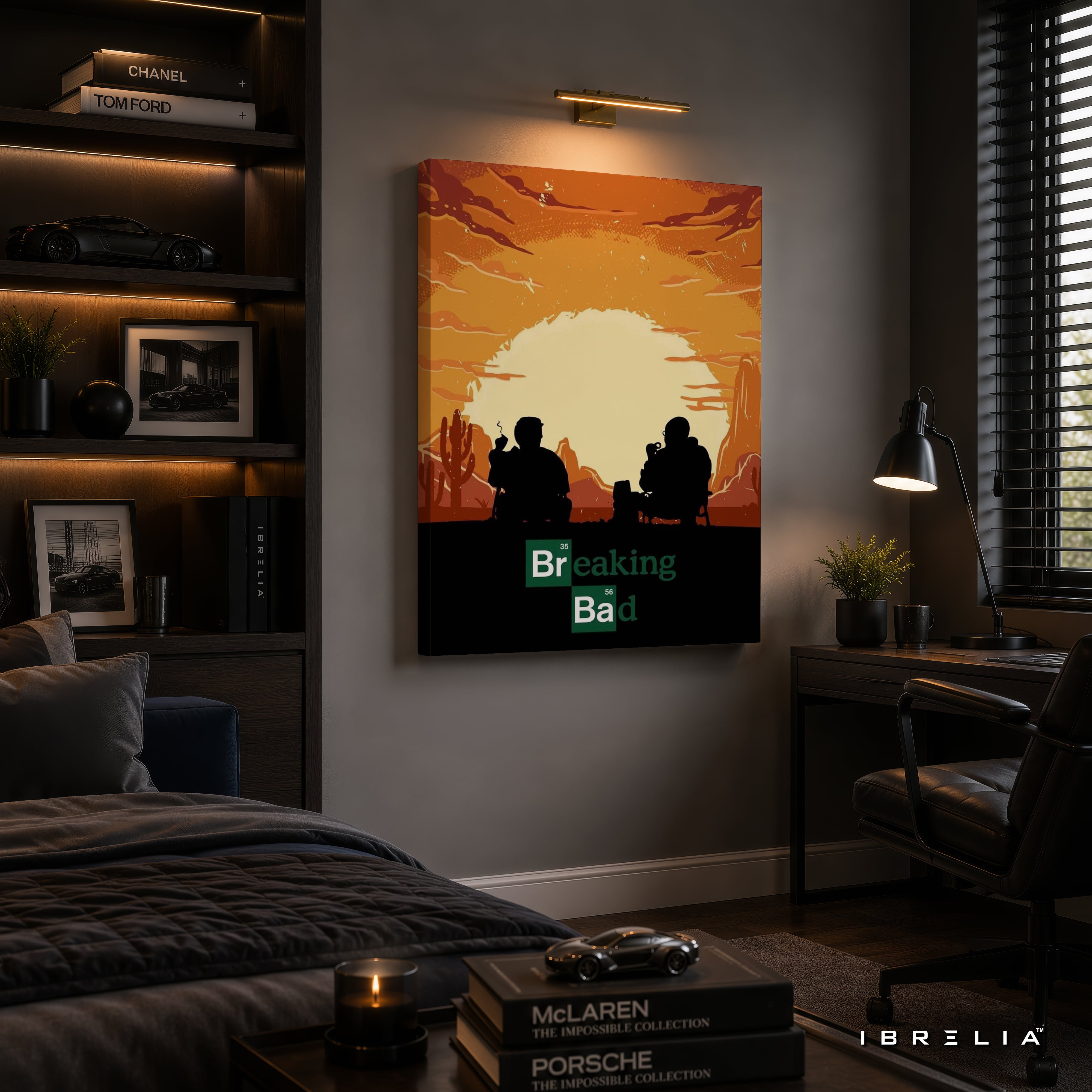 Breaking Bad Sunset Canvas Wall Art – Walter White & Jesse Pinkman Desert Canvas Print | Minimalist Breaking Bad Wall Decor | IBRELIA™