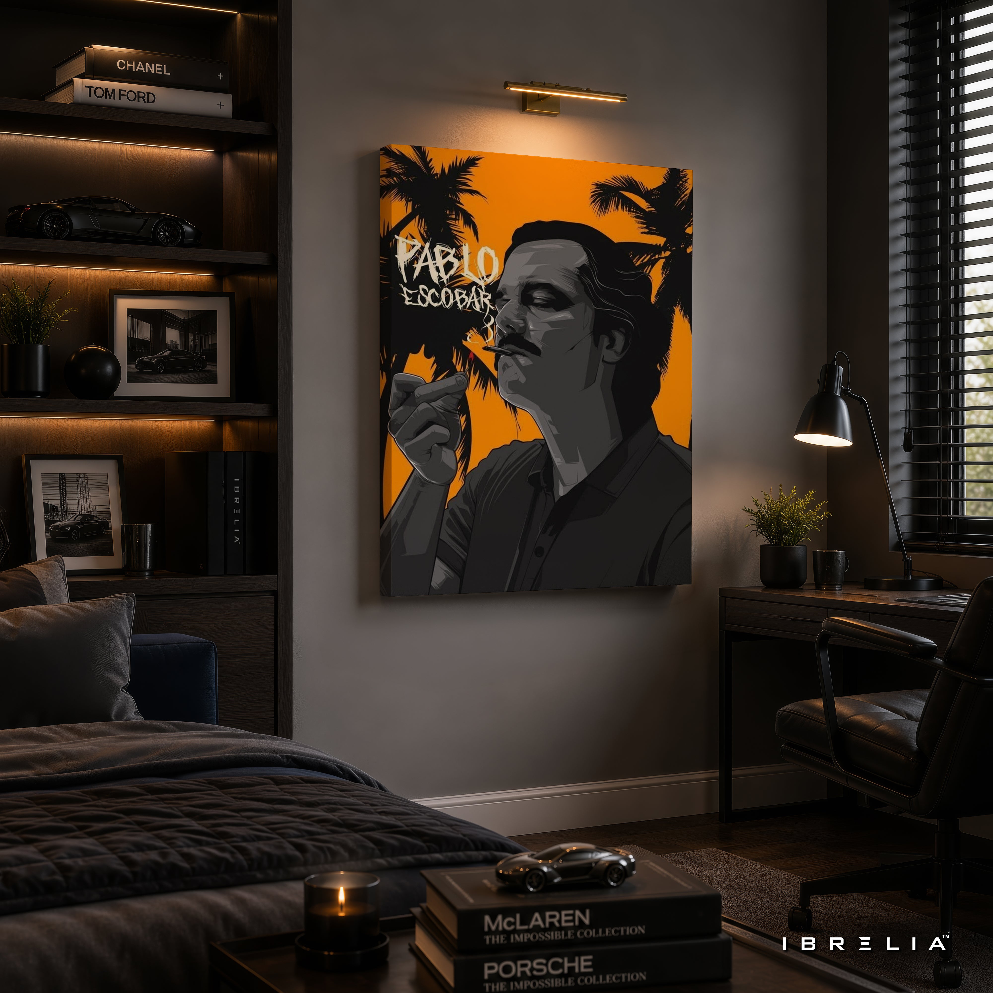 Pablo Escobar Premium Wall Art – Narcos Inspired Smoking Portrait 4K Wrapped MDF Frame | IBRELIA™