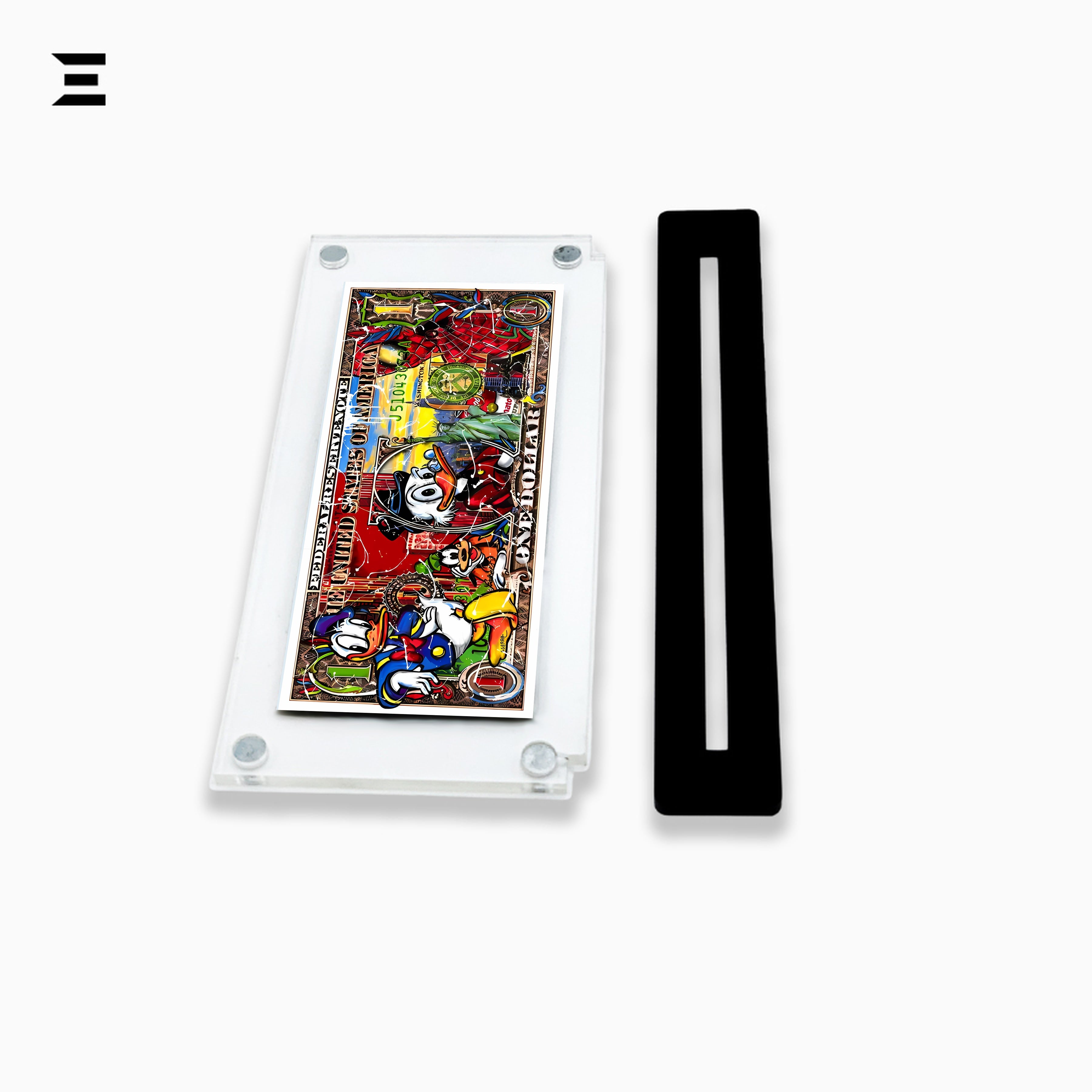 Premium Magnetic Acrylic Frame with Black Base – Donald Duck, Scrooge McDuck & Spider-Man Pop Art Dollar IBRELIA