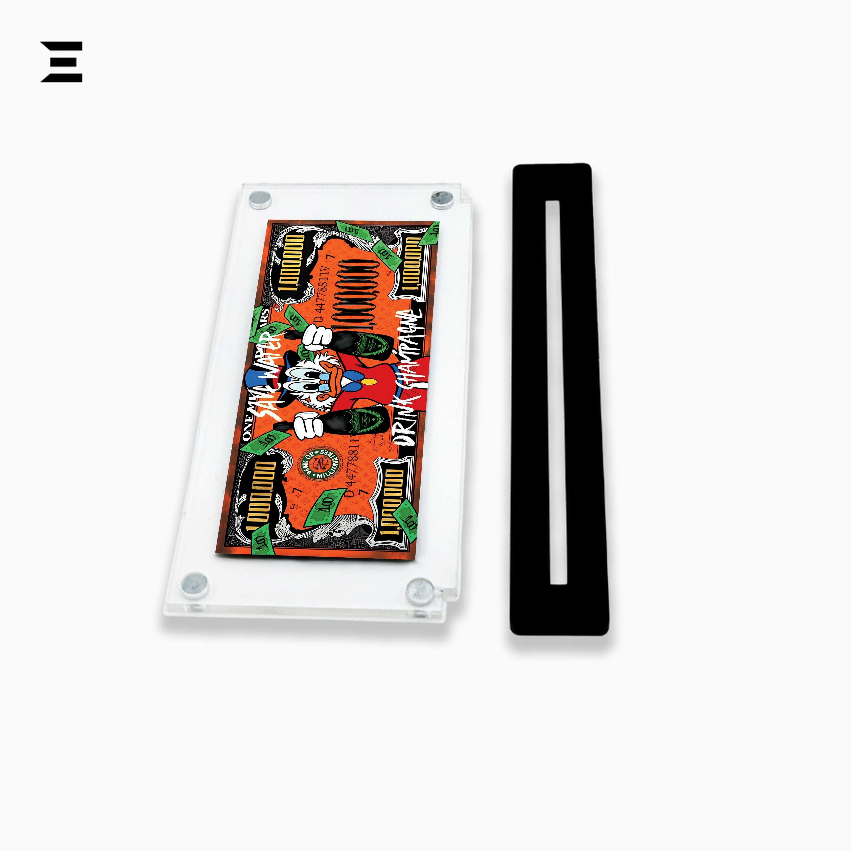 Premium Magnetic Acrylic Frame with Black Base – Scrooge McDuck Champagne Million Dollar Pop Art IBRELIA