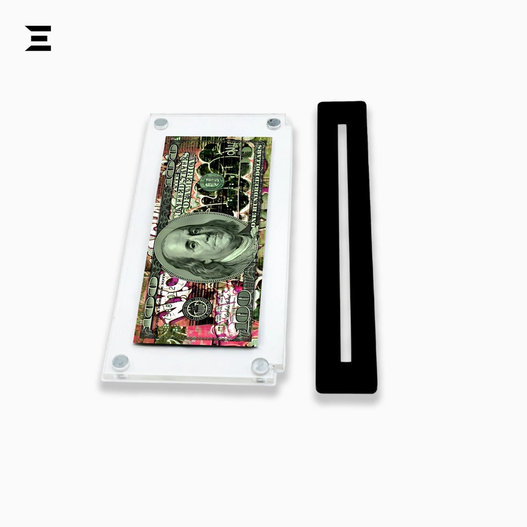 Premium Magnetic Acrylic Frame with Black Base – Benjamin Franklin Graffiti $100 Dollar Art - IBRELIA