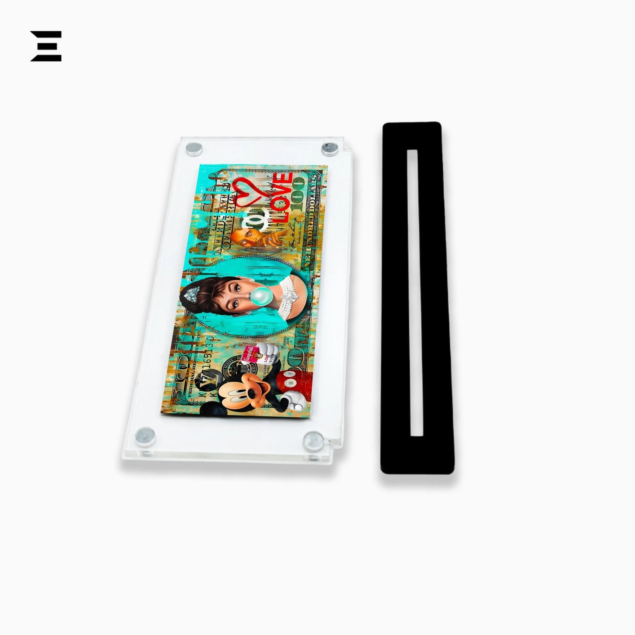 Premium Magnetic Acrylic Frame with Black Base – Audrey Hepburn, Mickey Mouse & LOVE Art - IBRELIA