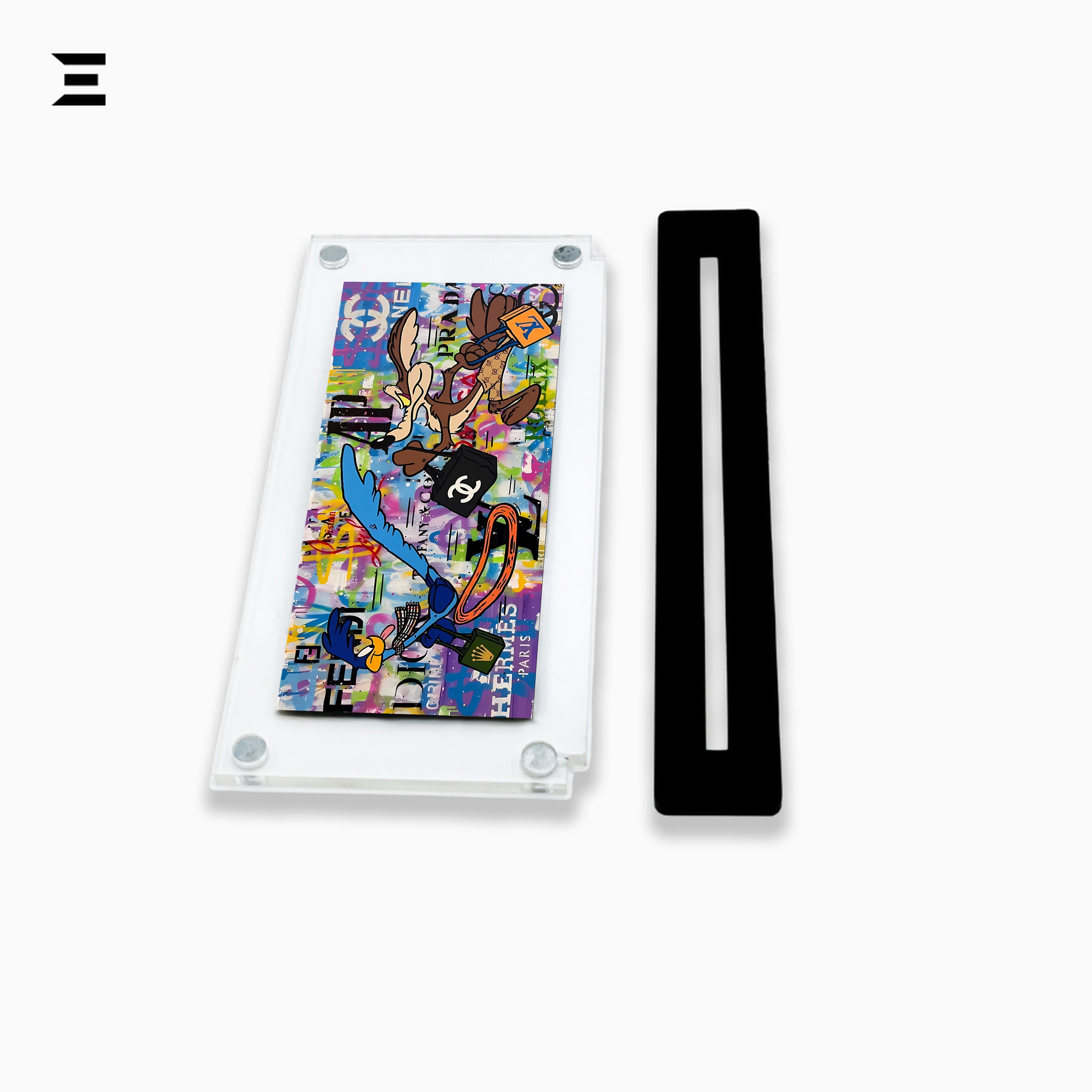 Premium Magnetic Acrylic Frame with Black Base – Road Runner & Wile E. Coyote Luxury Pop Art IBRELIA